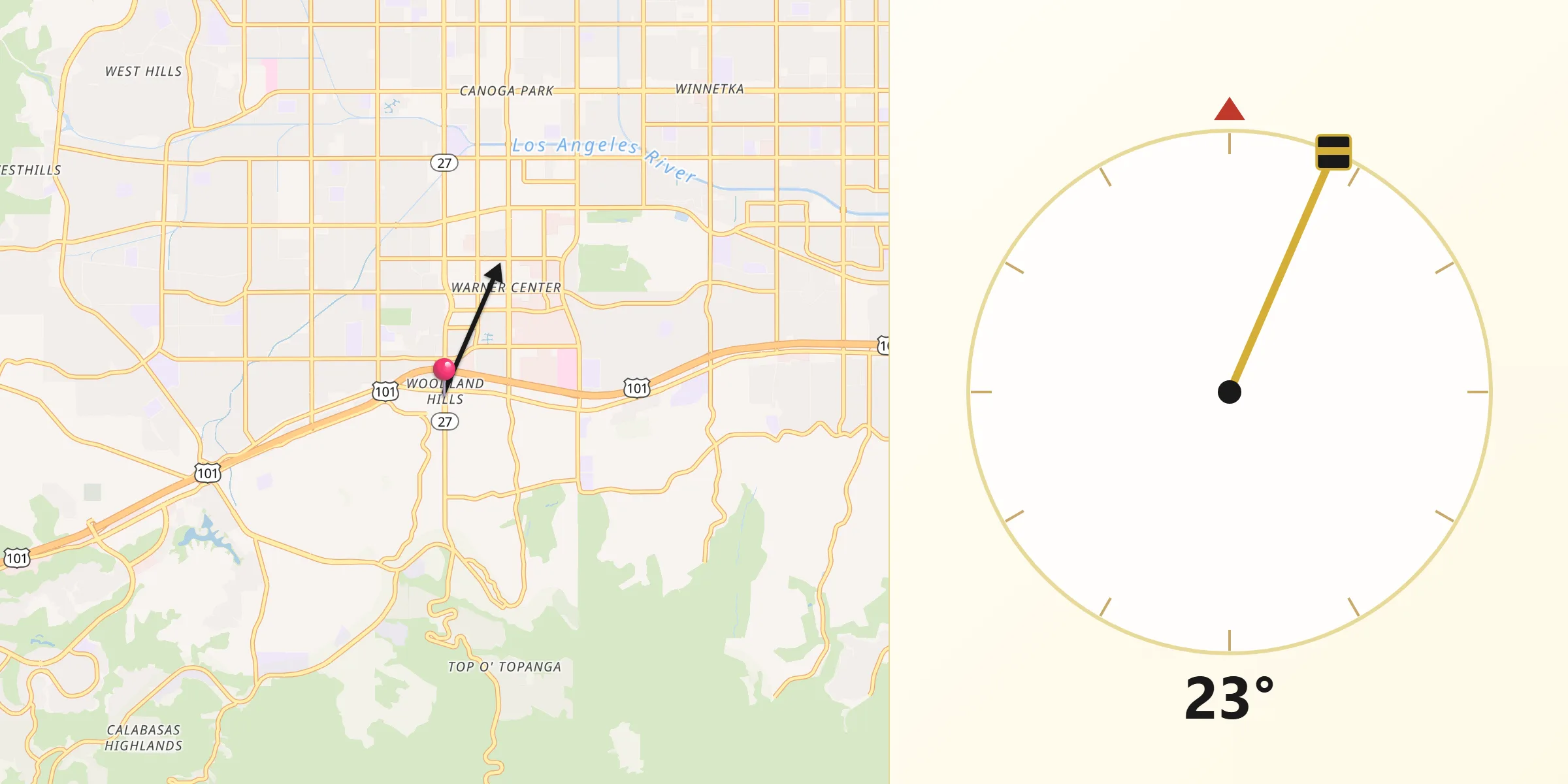Qibla Direction from Woodland Hills