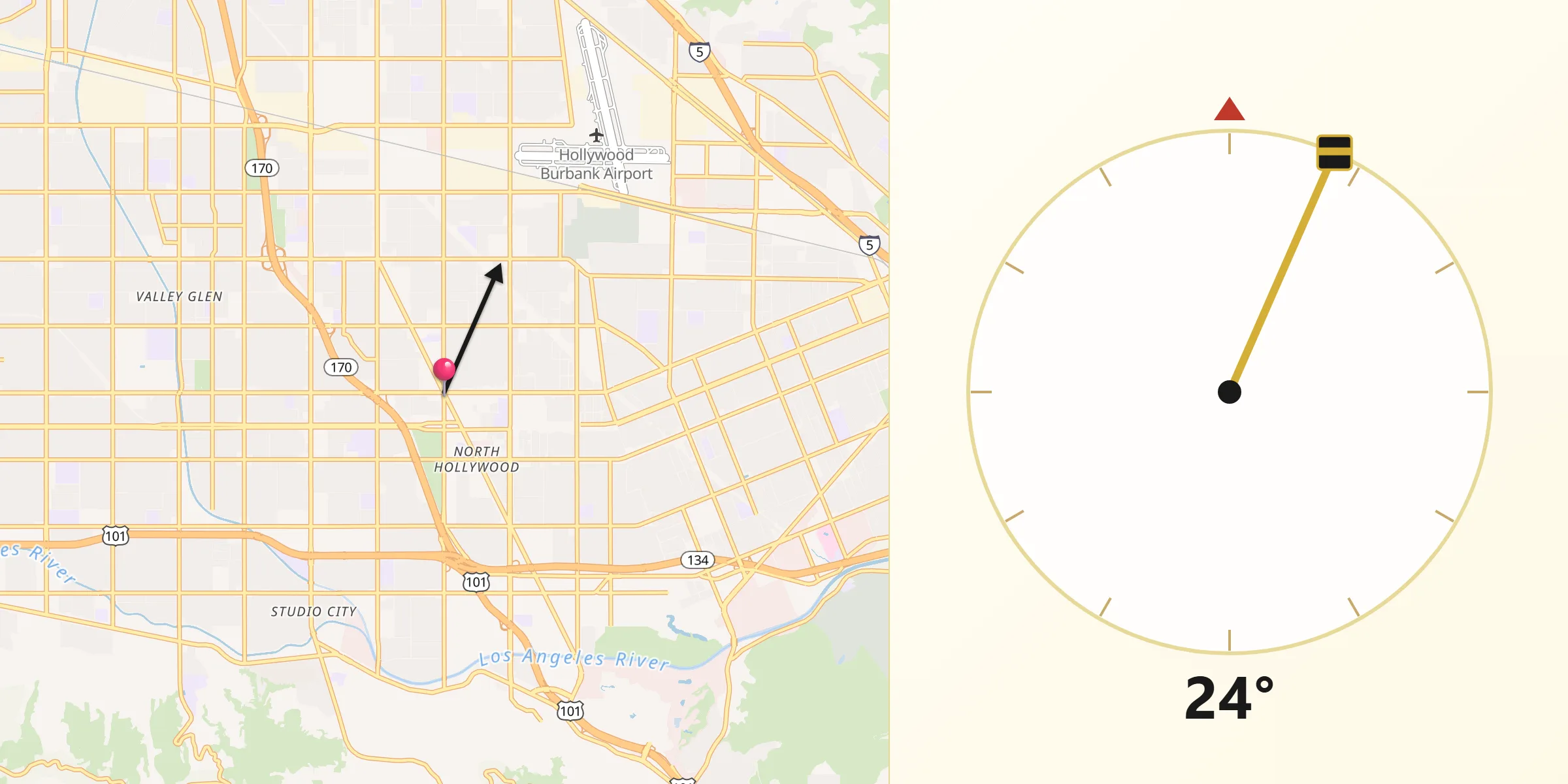 Qibla Direction from North Hollywood