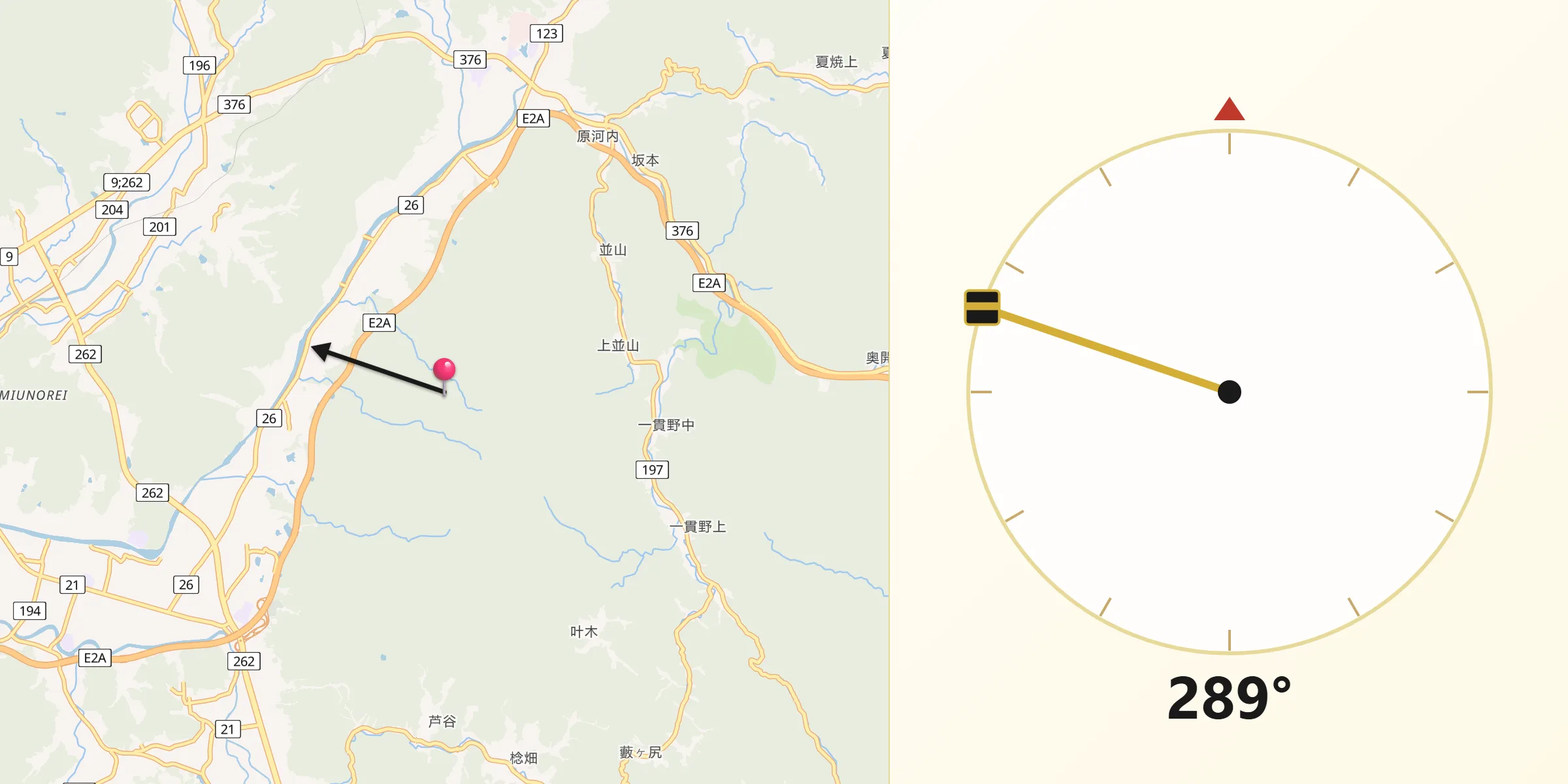 Yamaguchi Shiからキブラへの方向