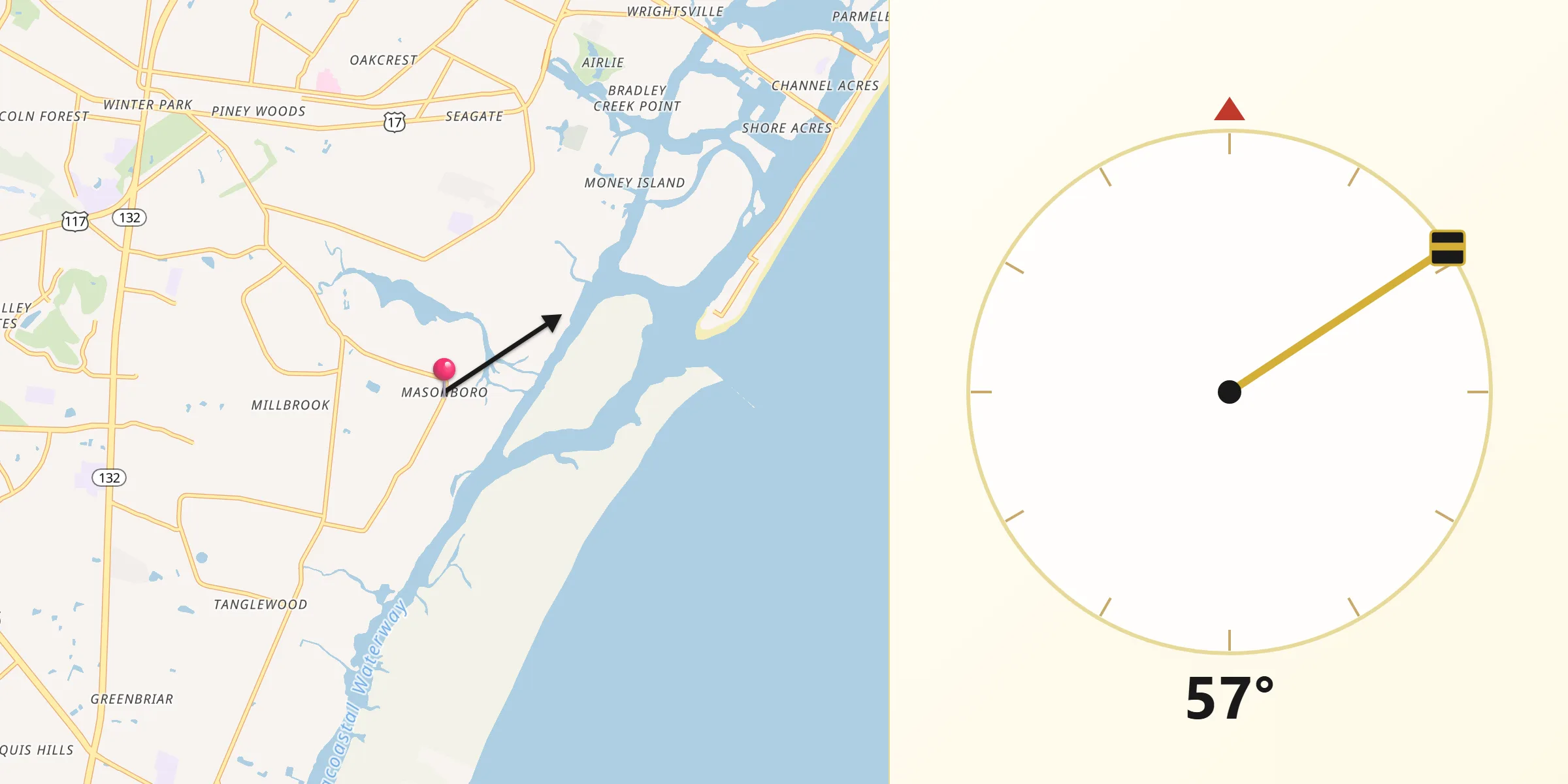 Qibla Direction from Masonboro