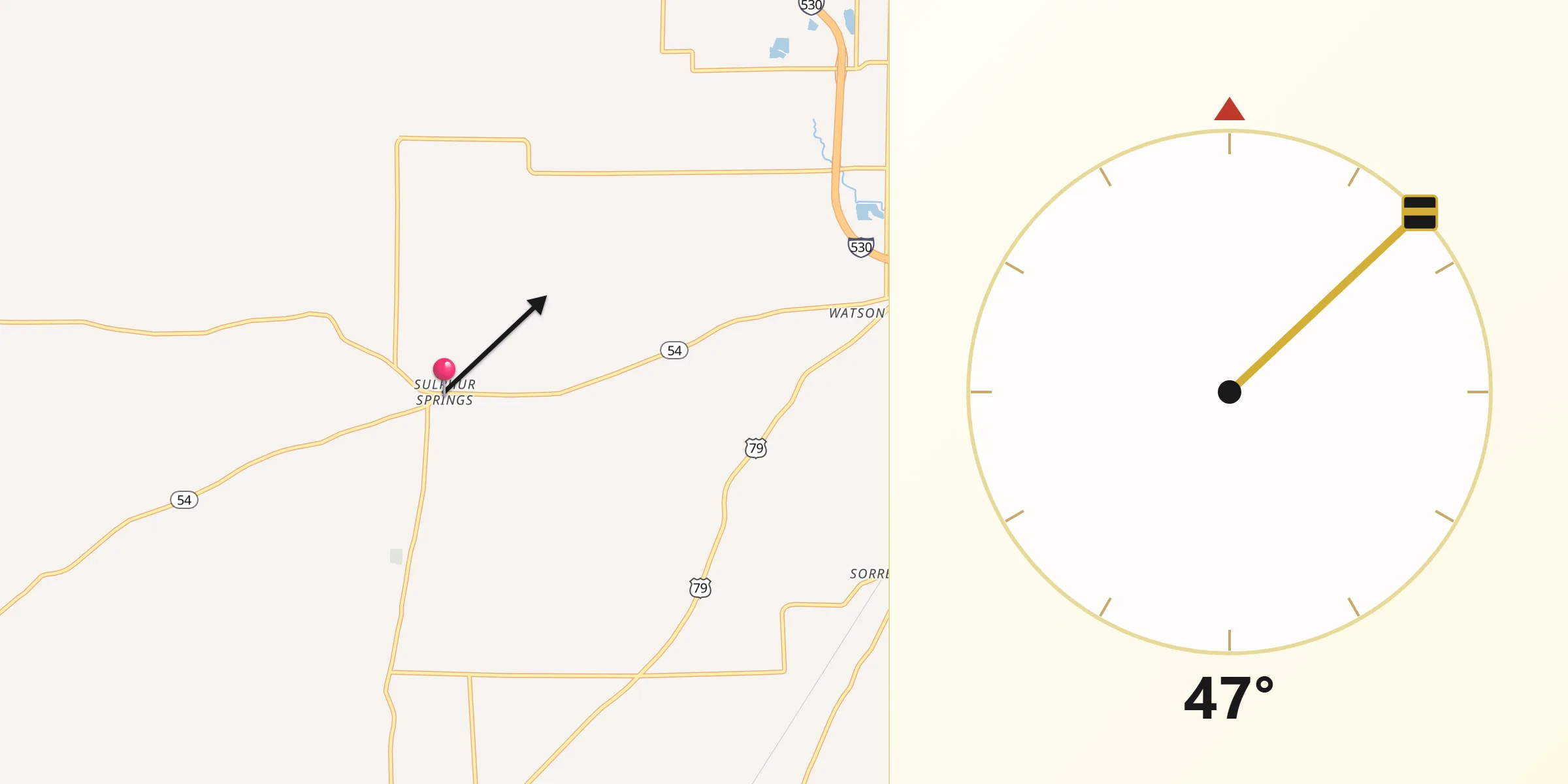 Qibla Direction from Sulphur Springs