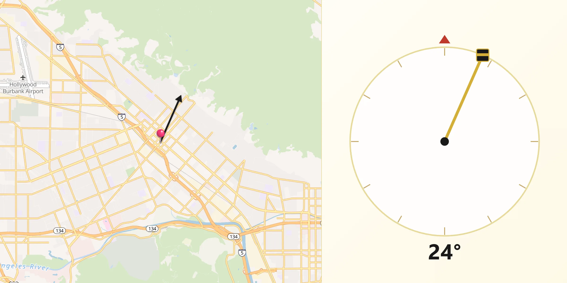 Qibla Direction from Burbank