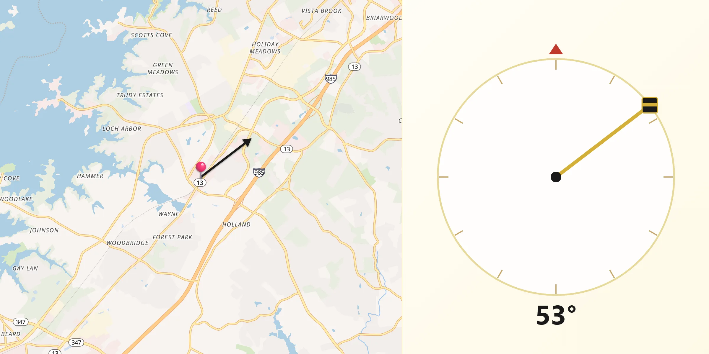 Qibla Direction from Flowery Branch