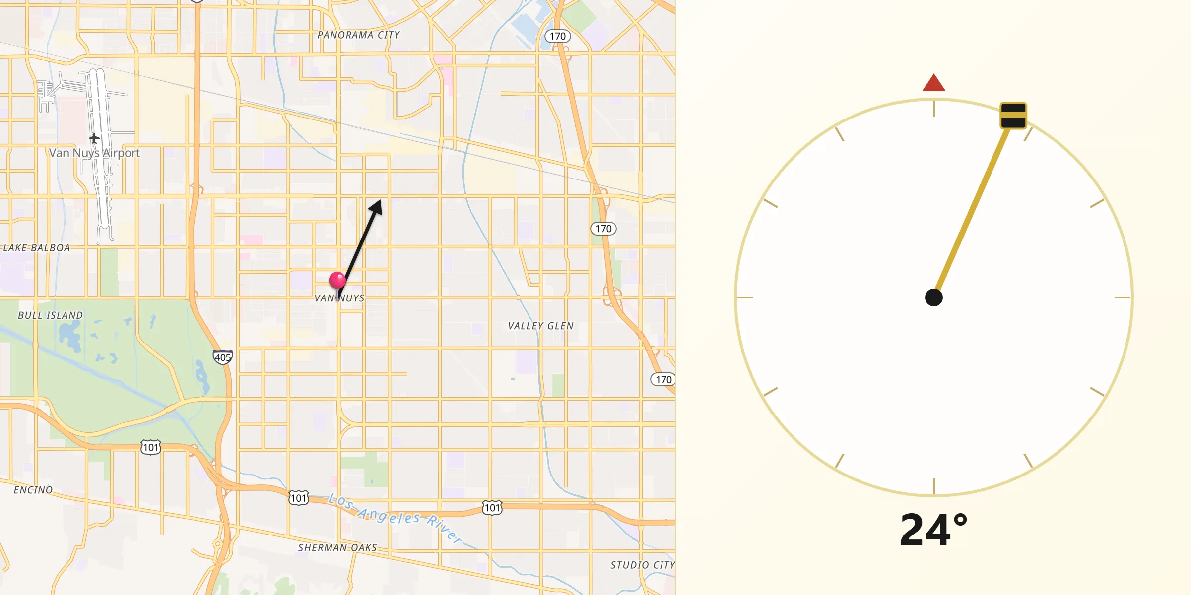 Dirección de la Qibla desde Van Nuys