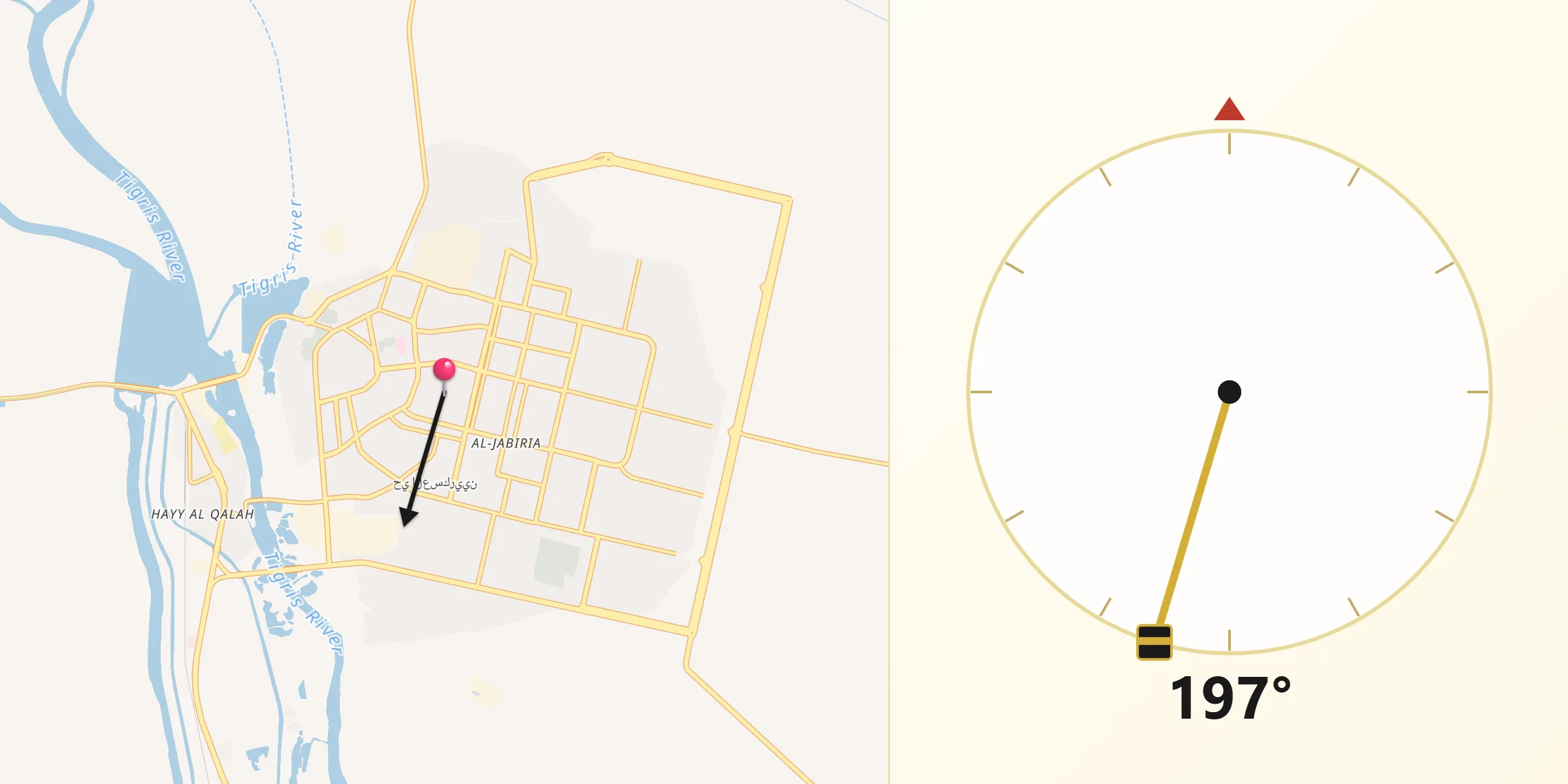 Direction vers la Qibla depuis Sāmarrā’