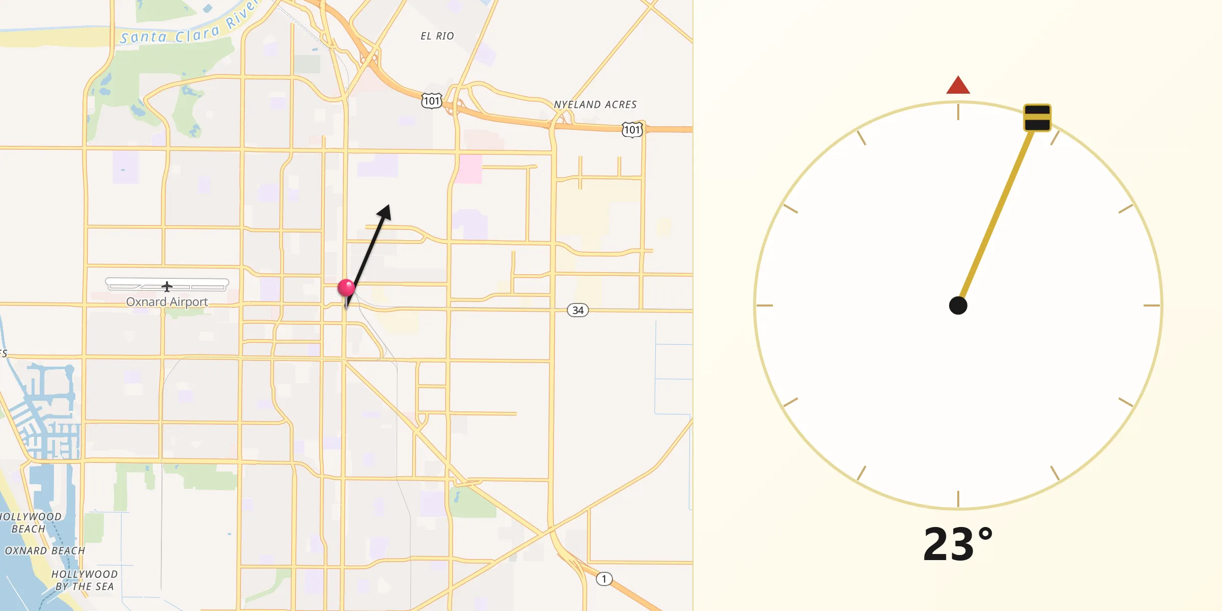 Qibla Direction from Oxnard