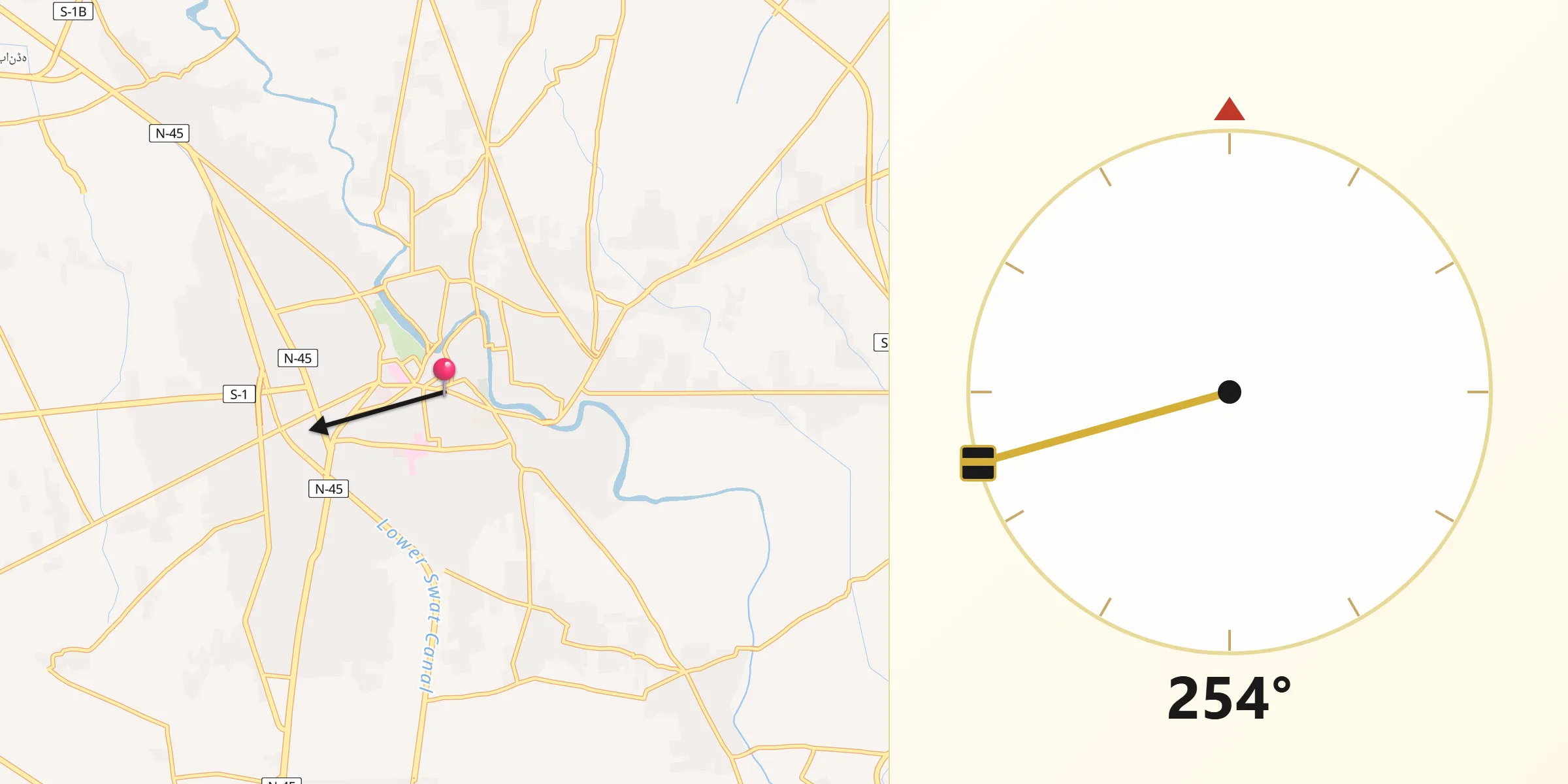 Qibla Direction from Mardan