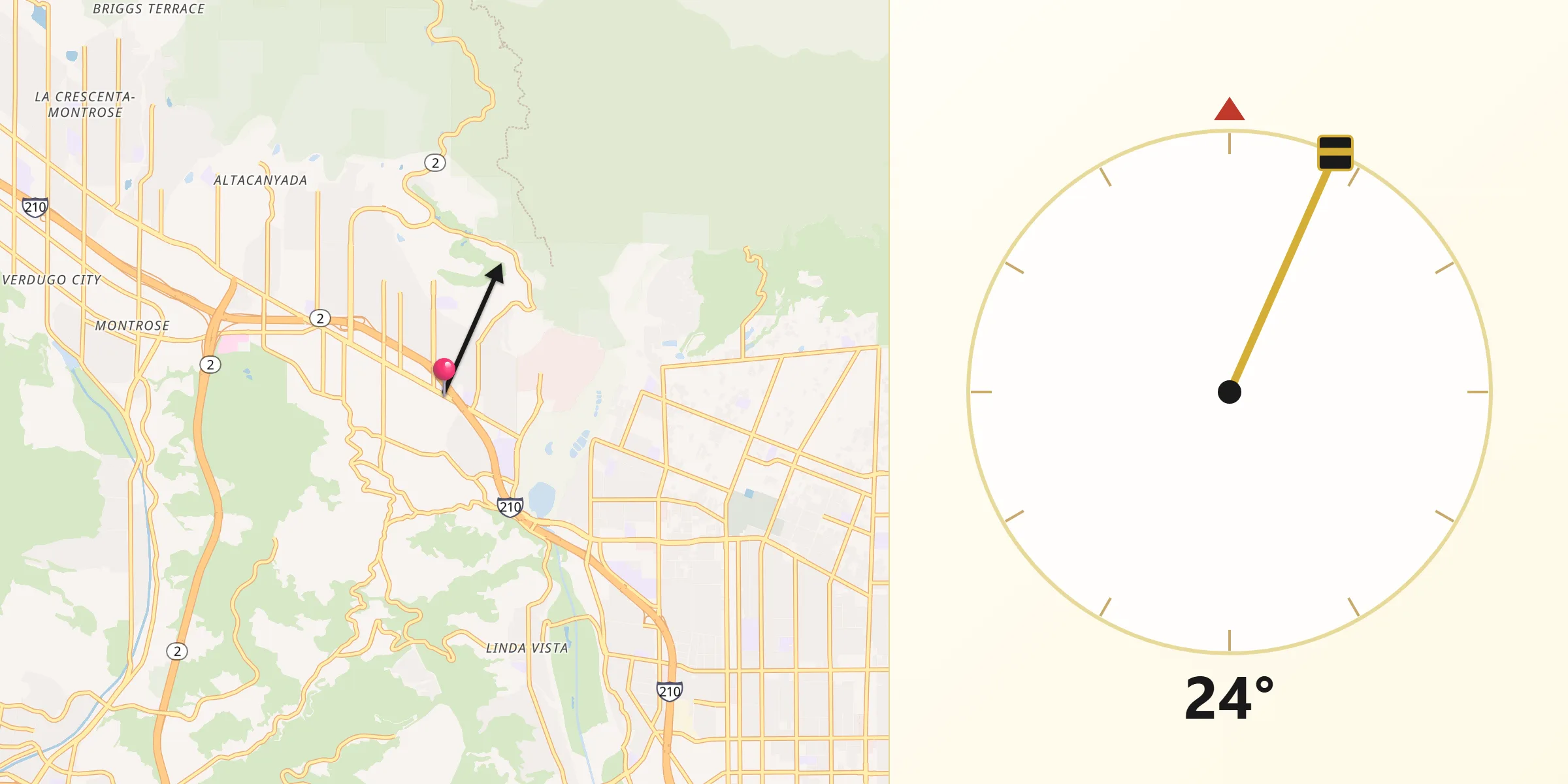 Qibla Direction from La Cañada Flintridge