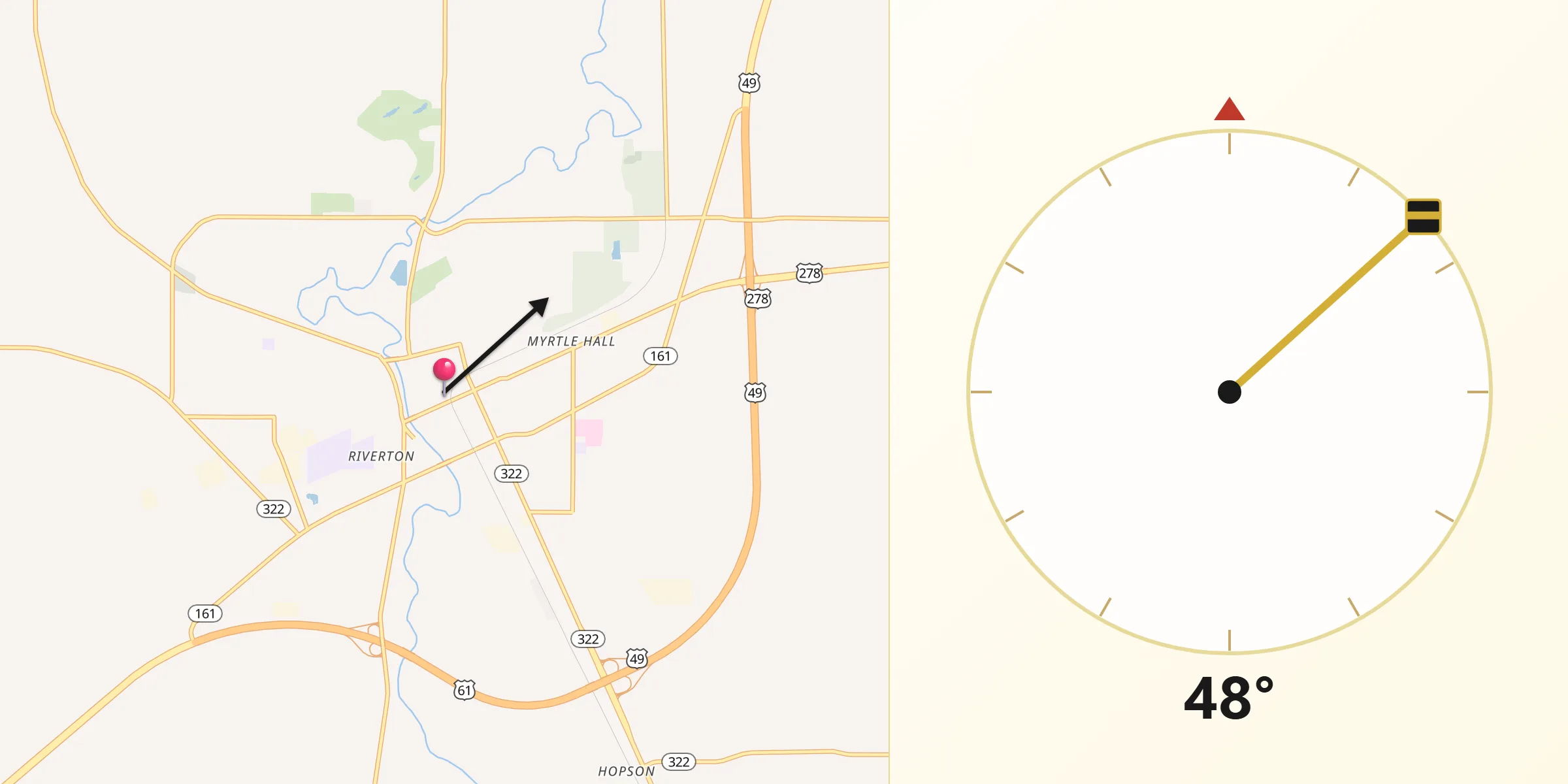 Qibla Direction from Clarksdale