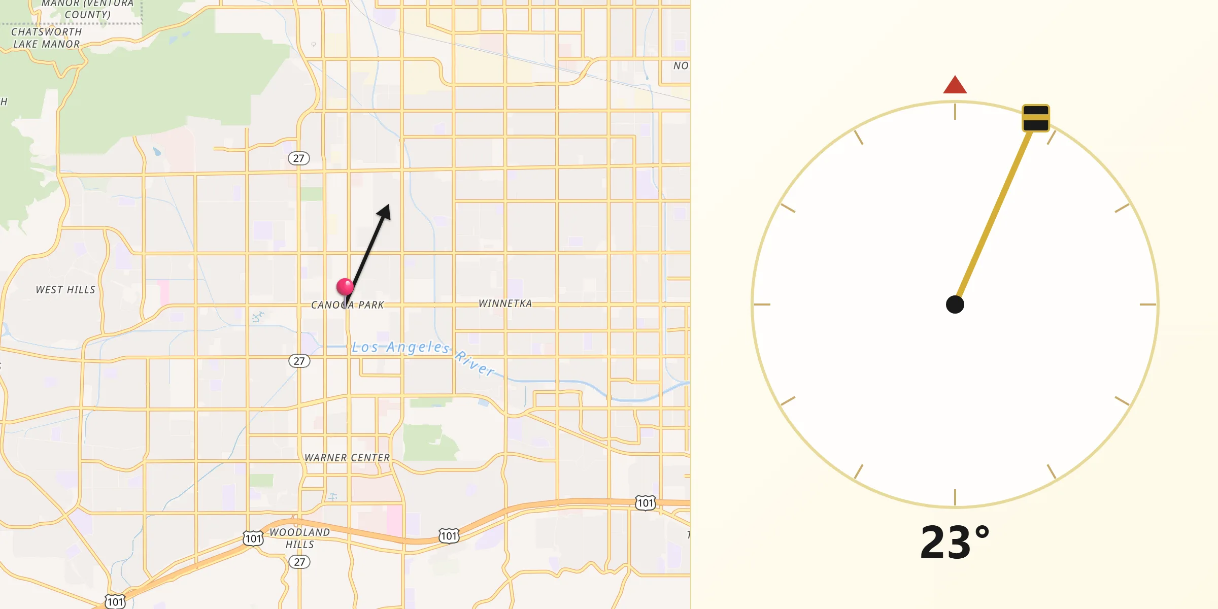 Qibla Direction from Canoga Park
