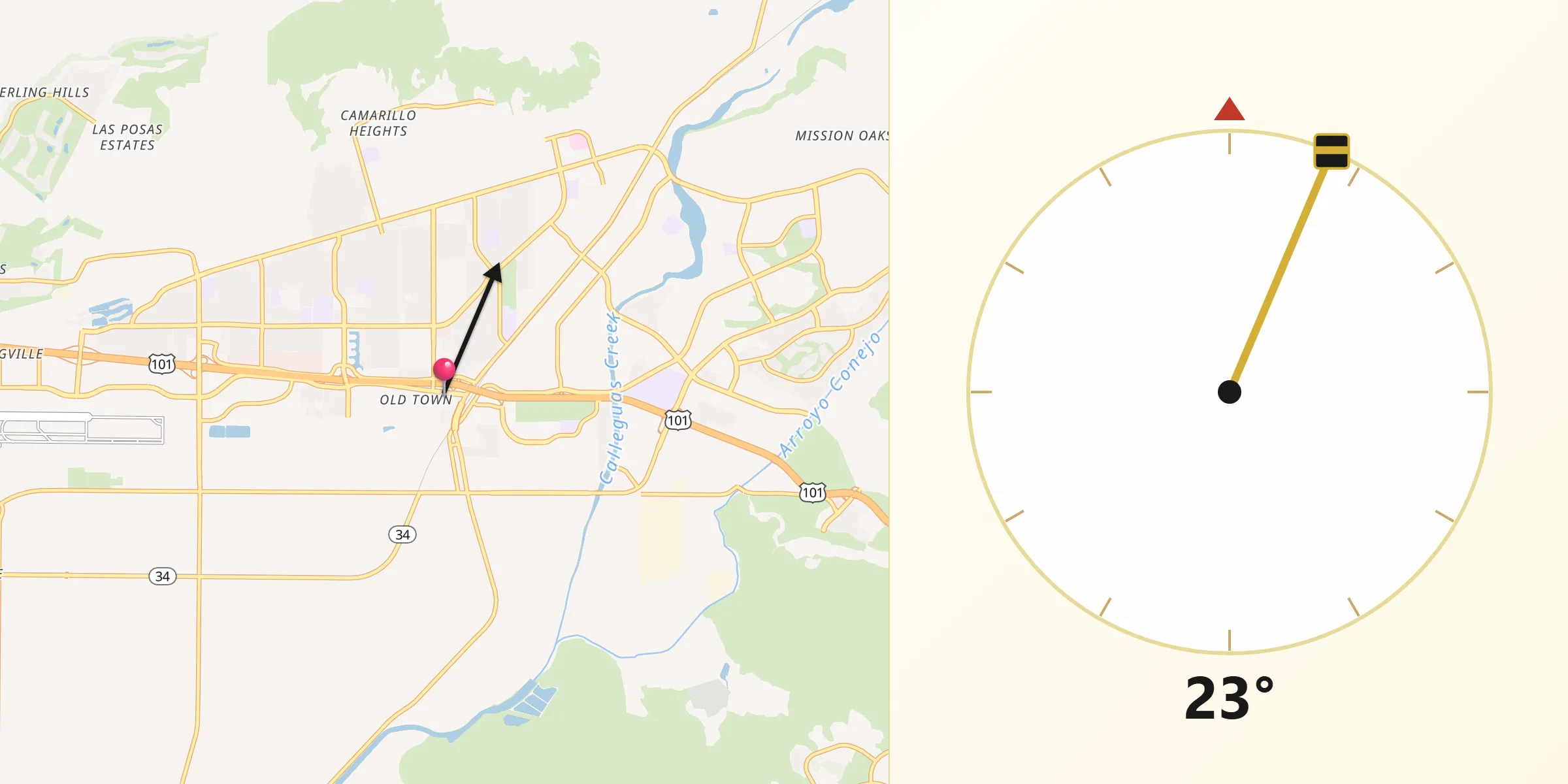 Qibla Direction from Camarillo
