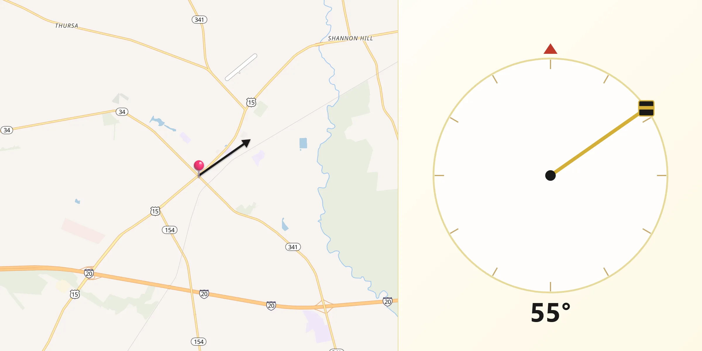 Qibla Direction from Bishopville