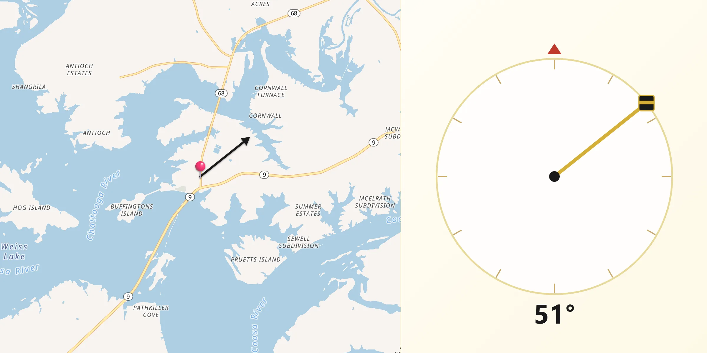 Qibla Direction from Cedar Bluff