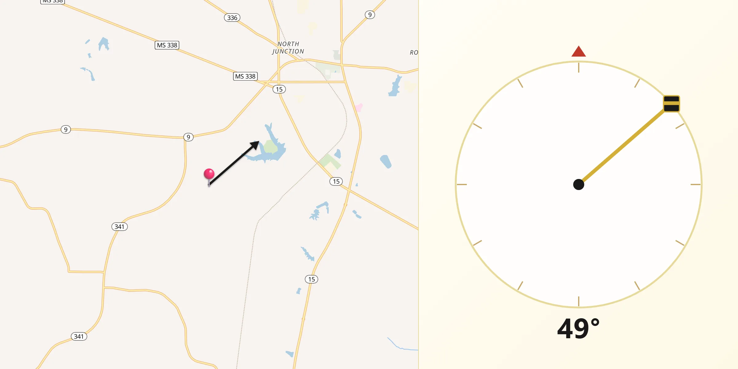 Qibla Direction from Pontotoc County