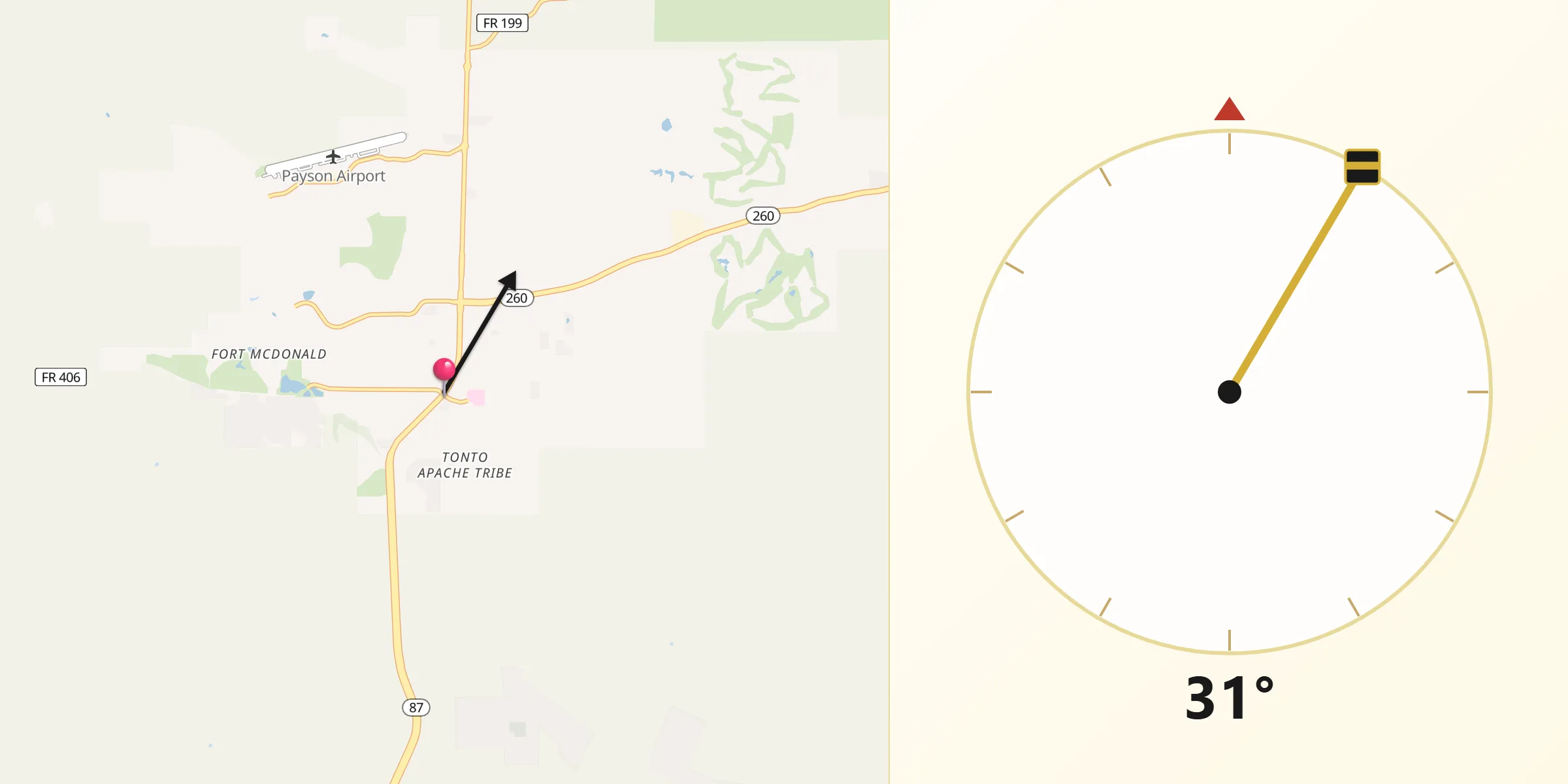 Qibla Direction from Payson