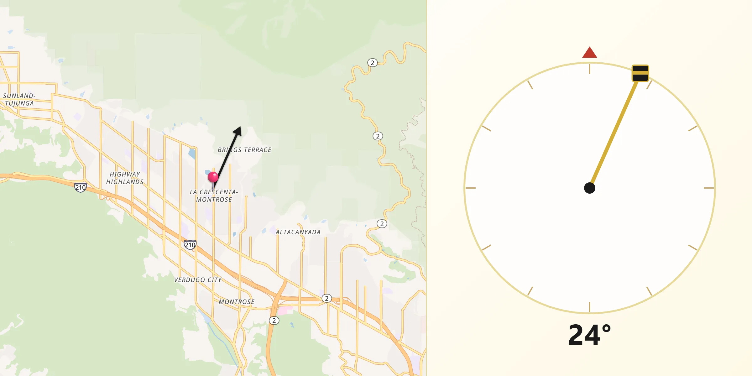 Qibla Direction from La Crescenta-Montrose