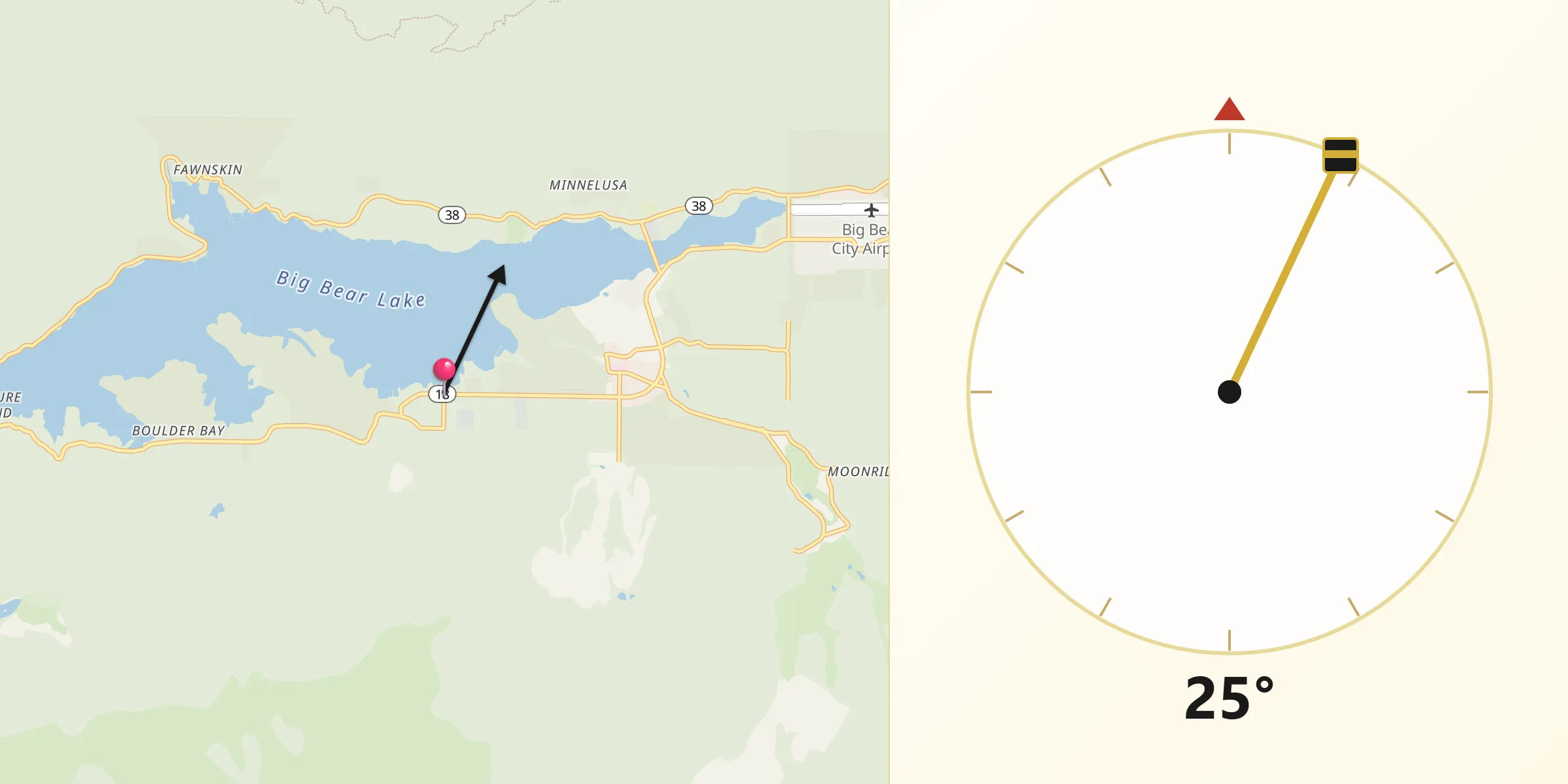 Qibla Direction from Big Bear Lake