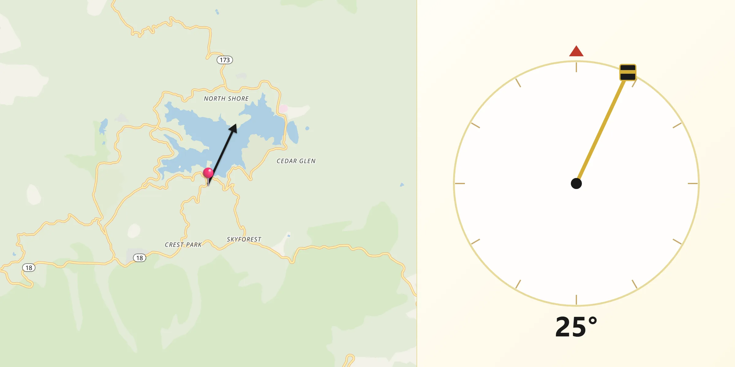 Qibla Direction from Lake Arrowhead