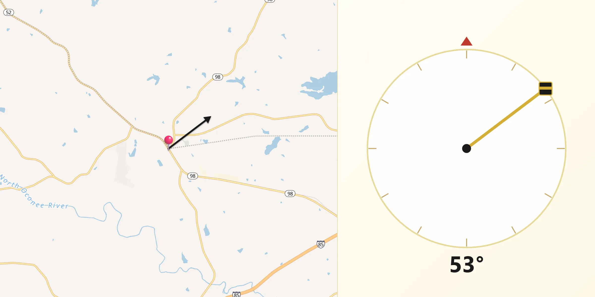 Qibla Direction from Maysville