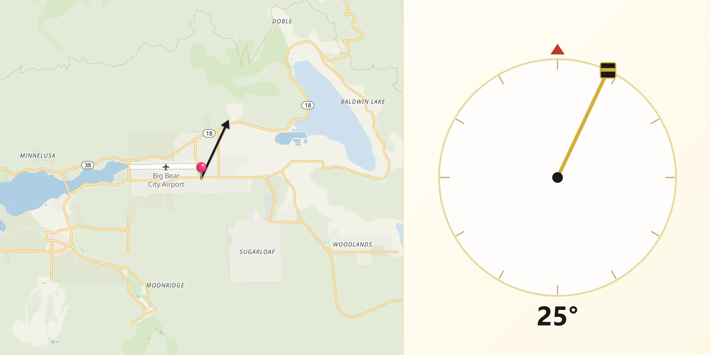 Qibla Direction from Big Bear City