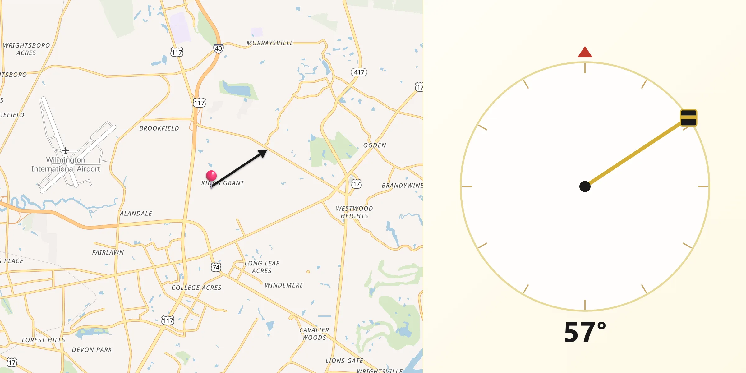 Qibla Direction from Kings Grant