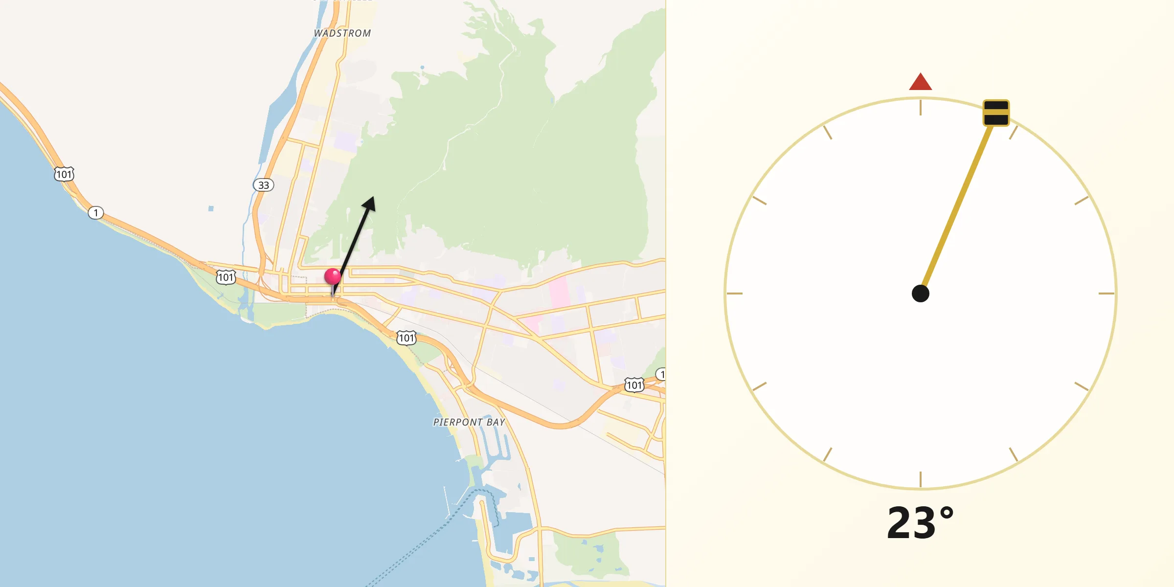 Qibla Direction from Ventura