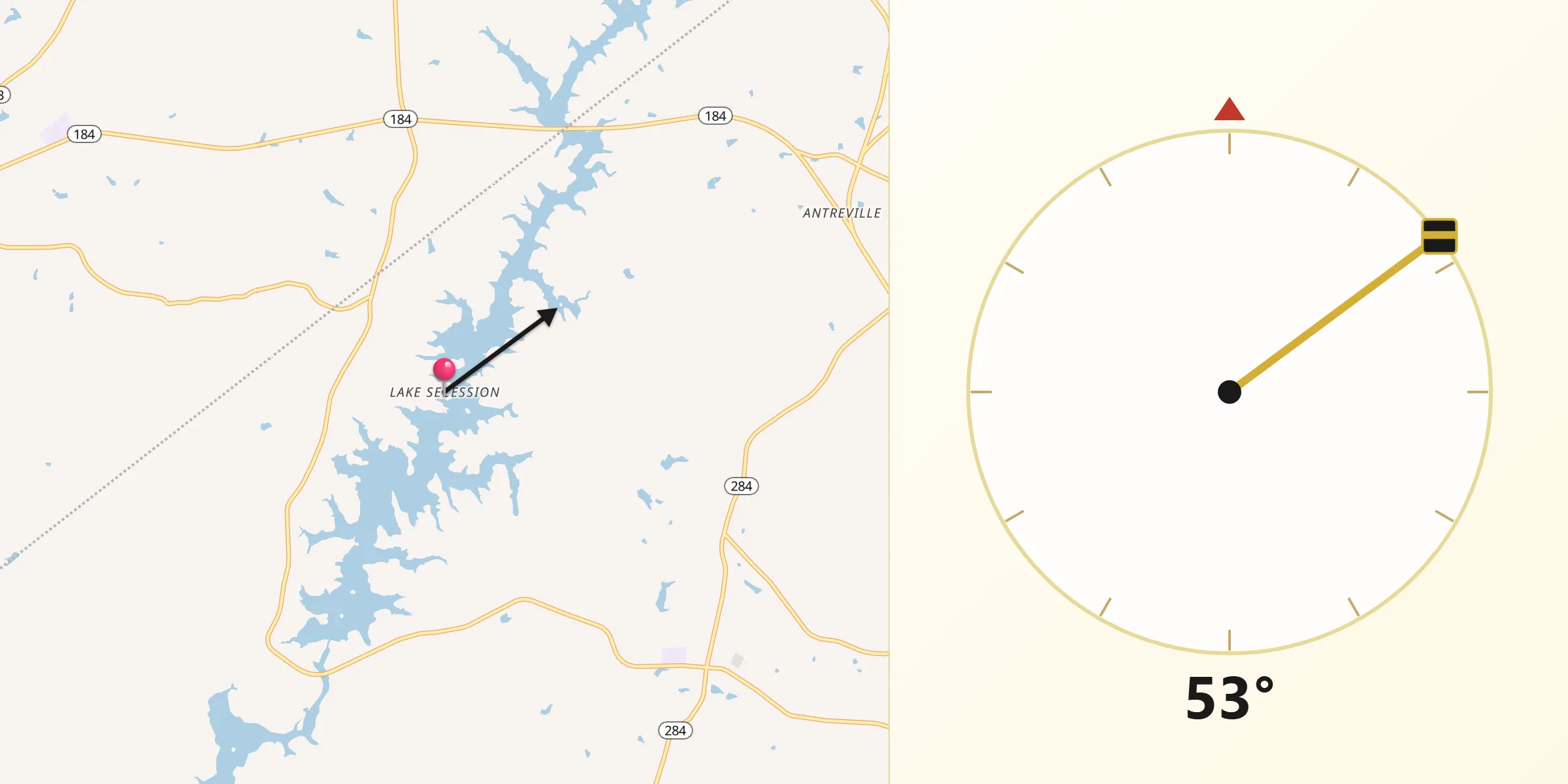 Qibla Direction from Lake Secession