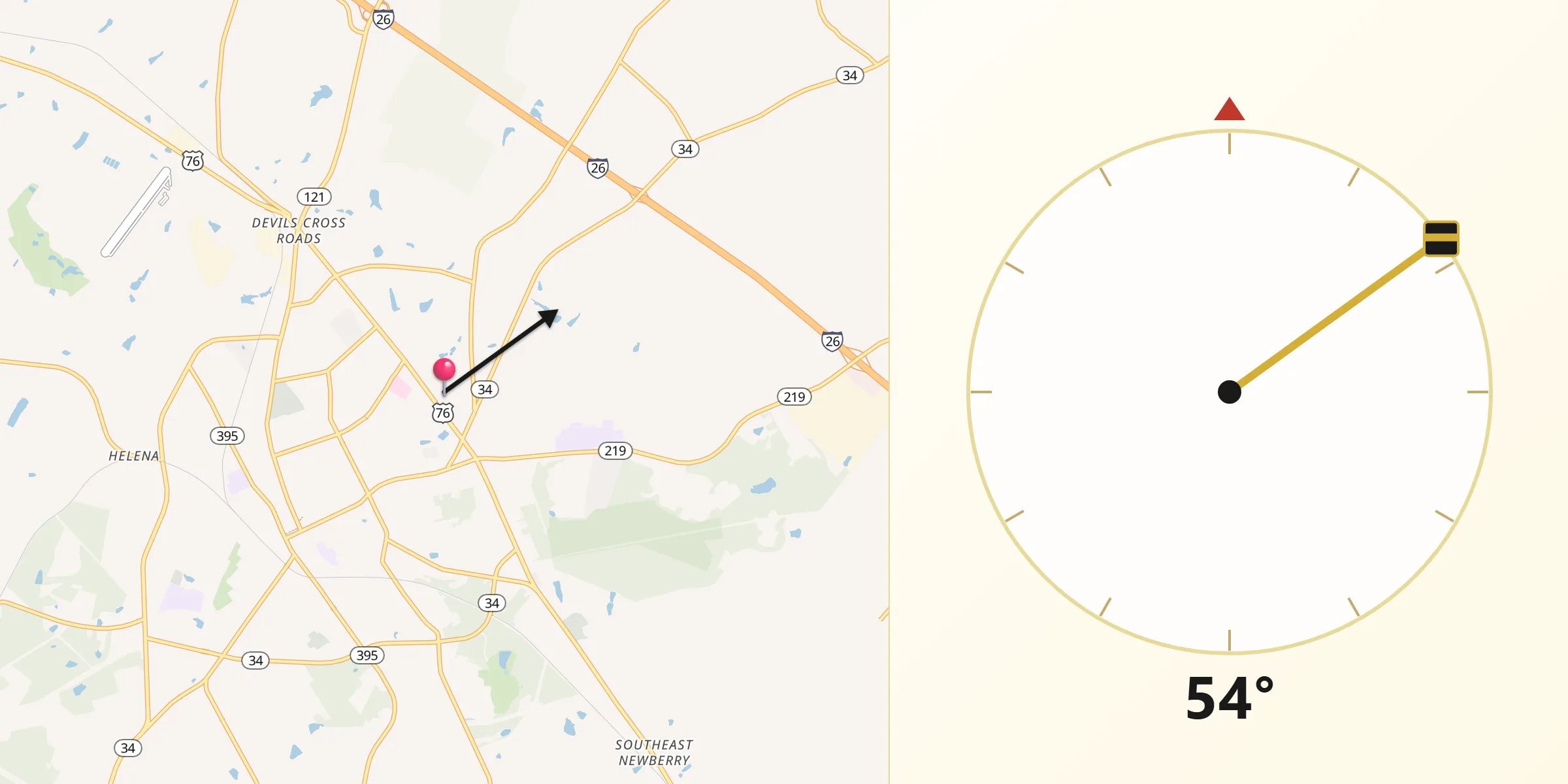 Qibla Direction from Newberry County