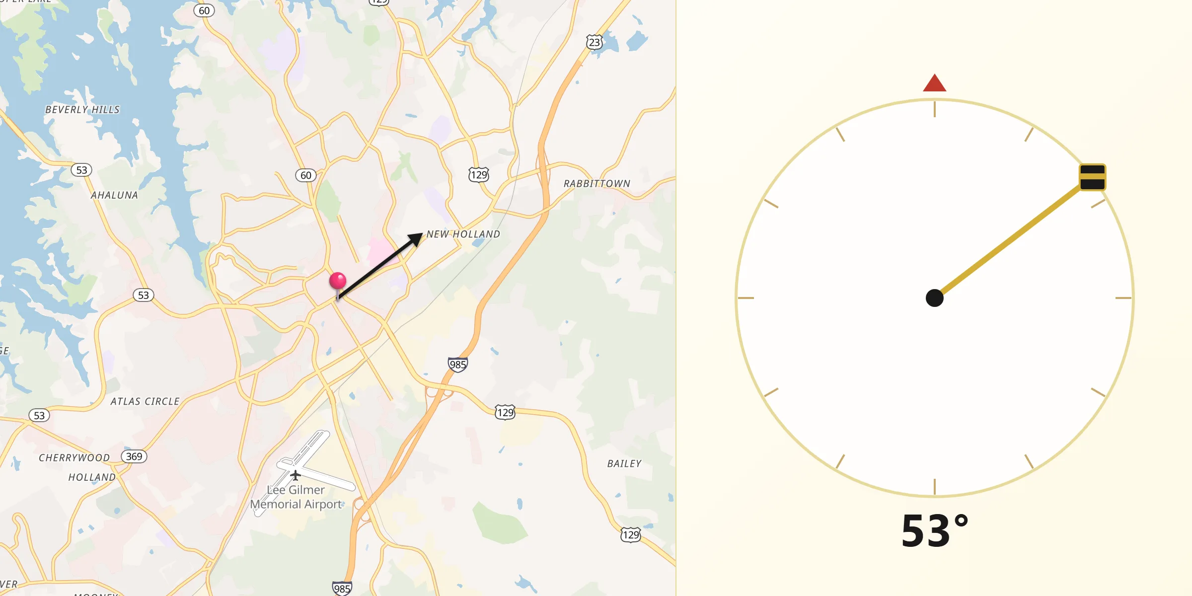 Gainesville से मक्का की दिशा
