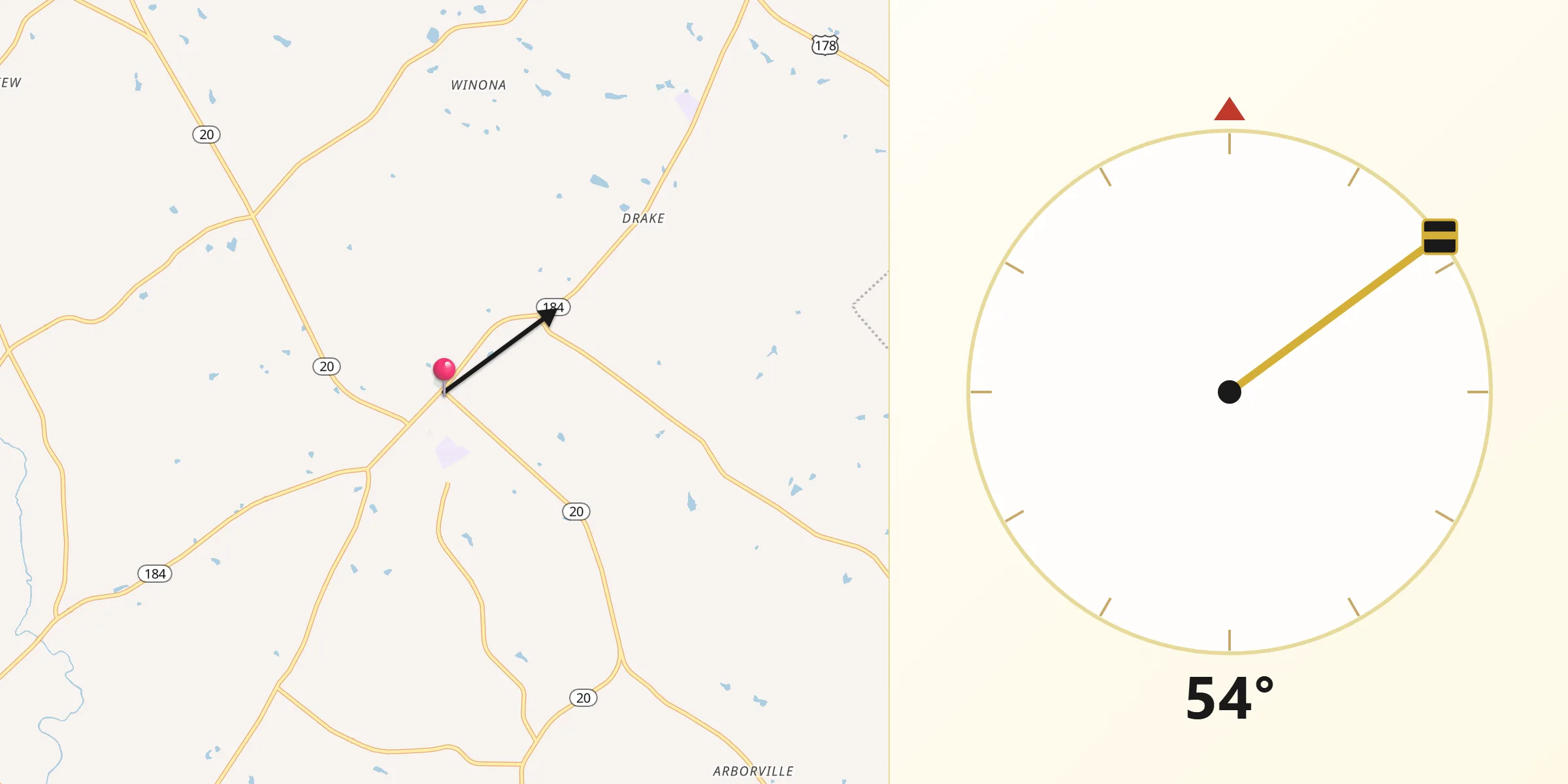 Qibla Direction from Due West