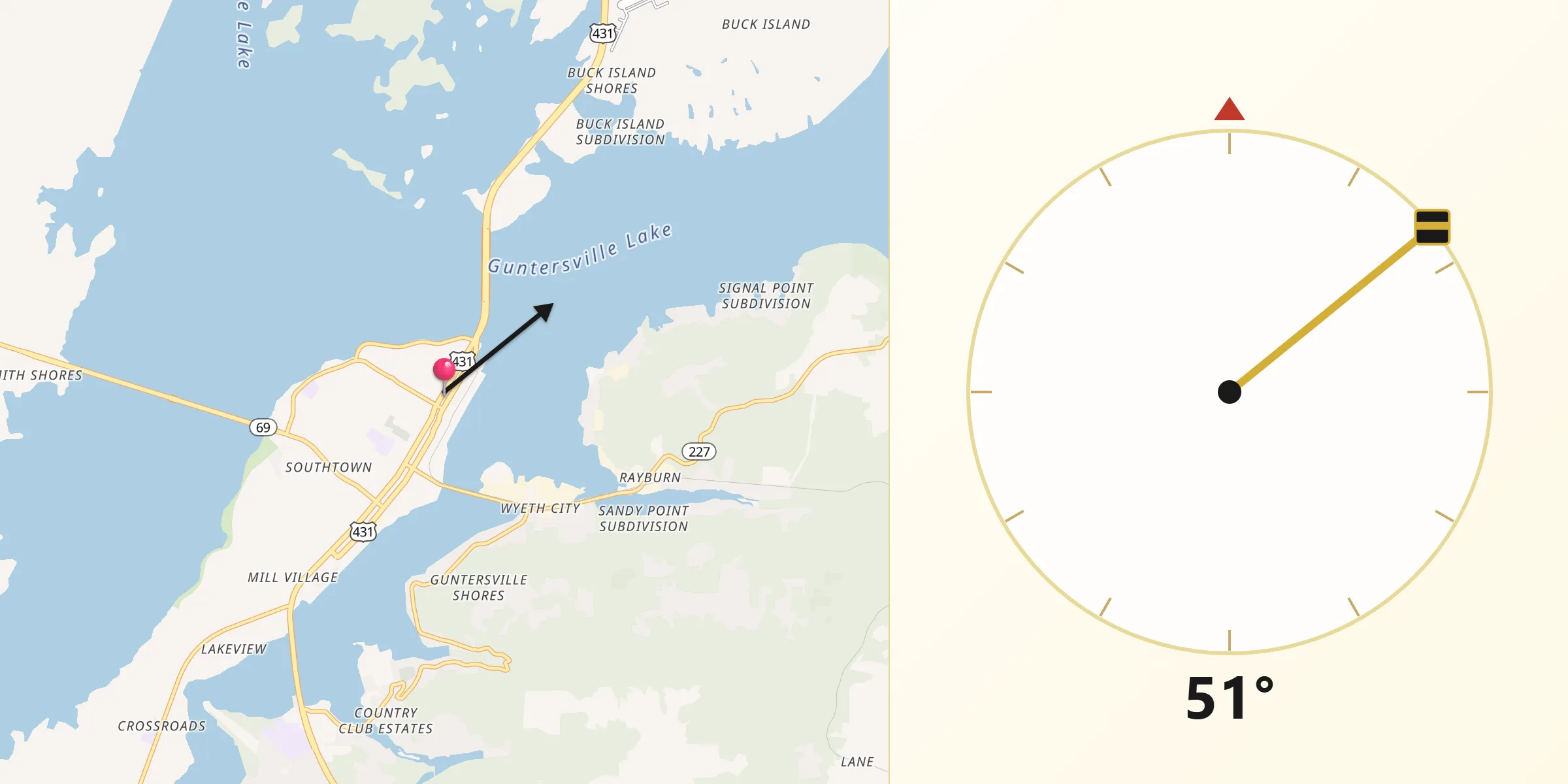 Qibla Direction from Guntersville