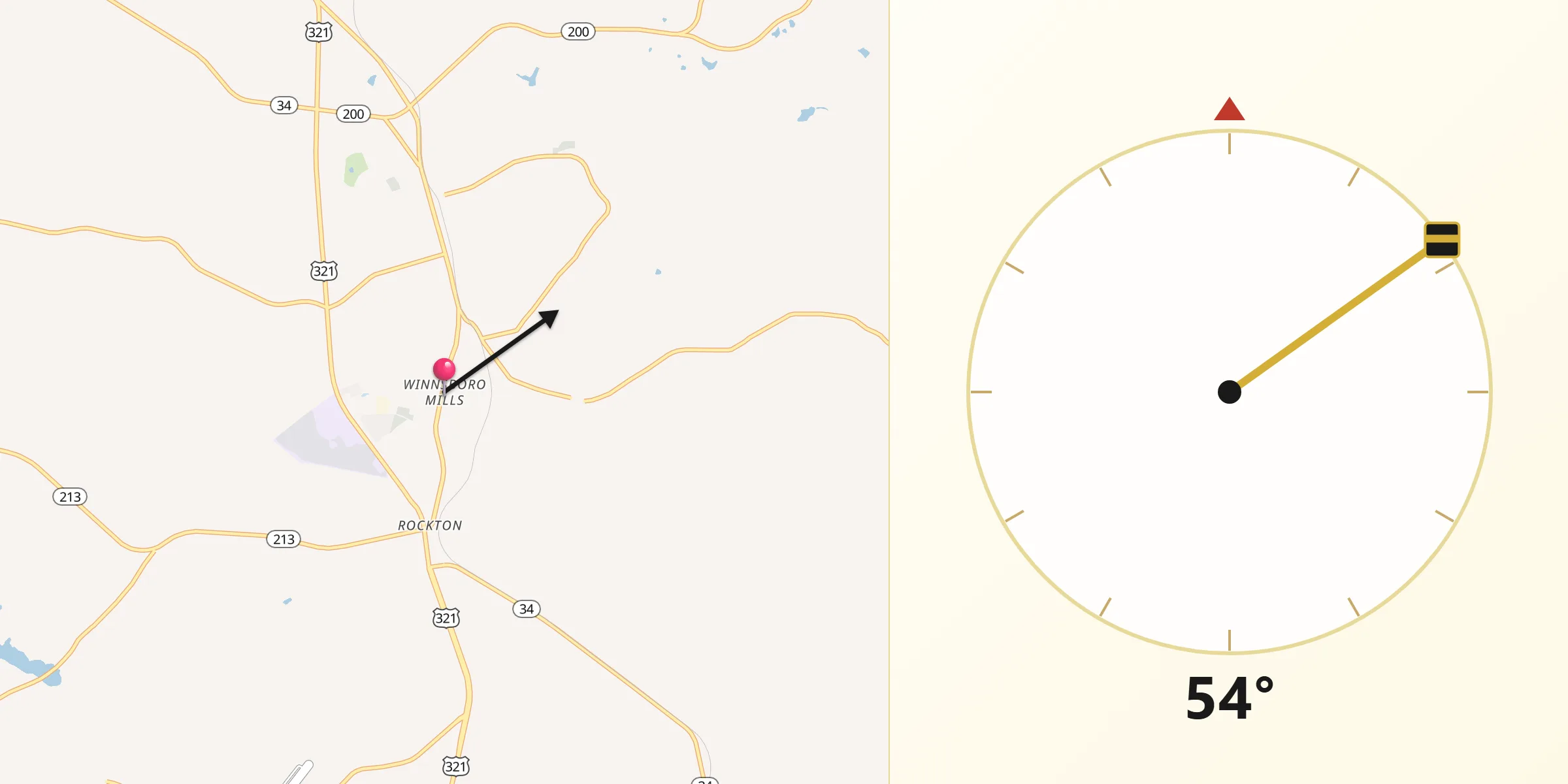 Qibla Direction from Winnsboro Mills