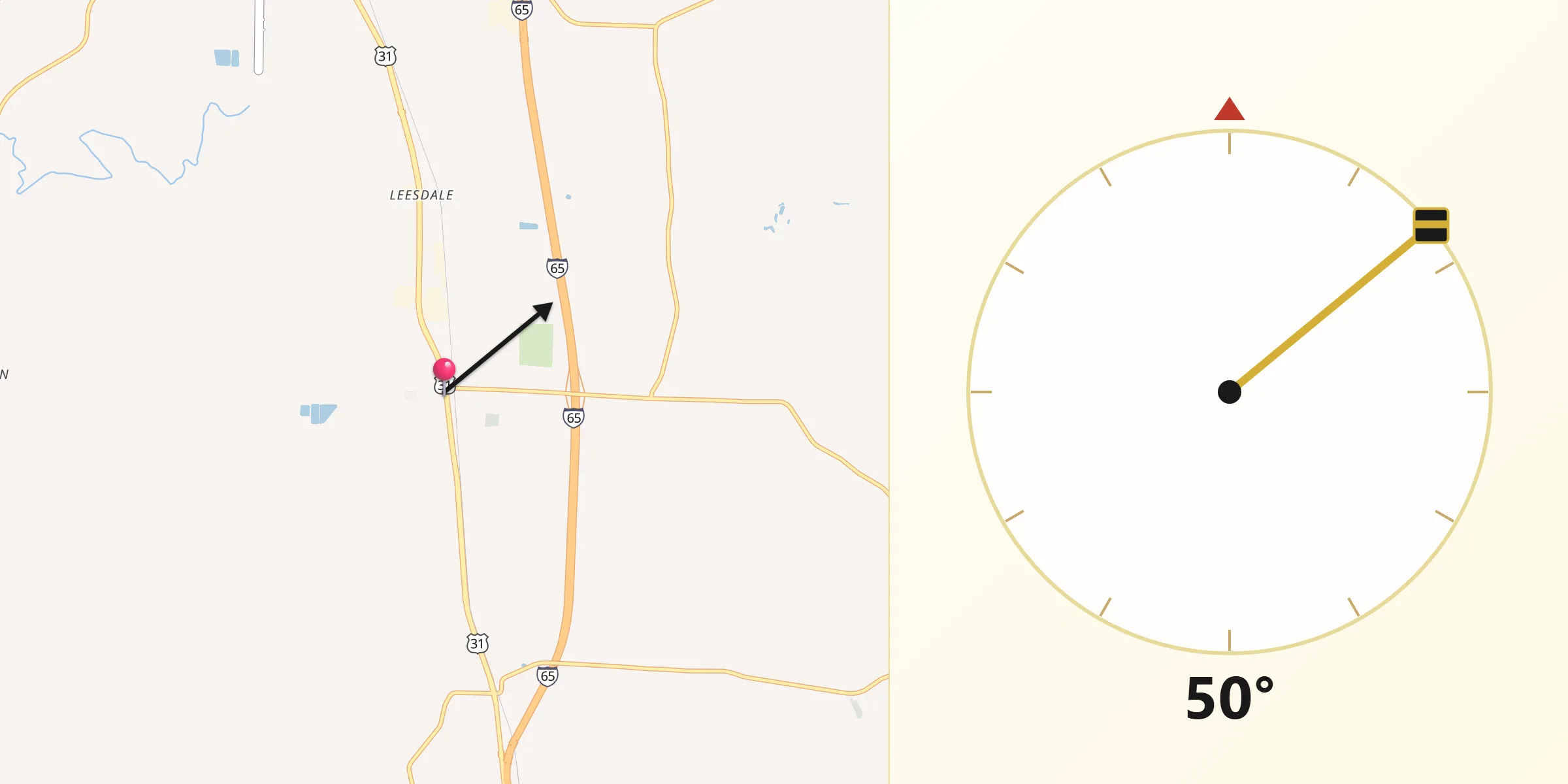 Qibla Direction from Falkville