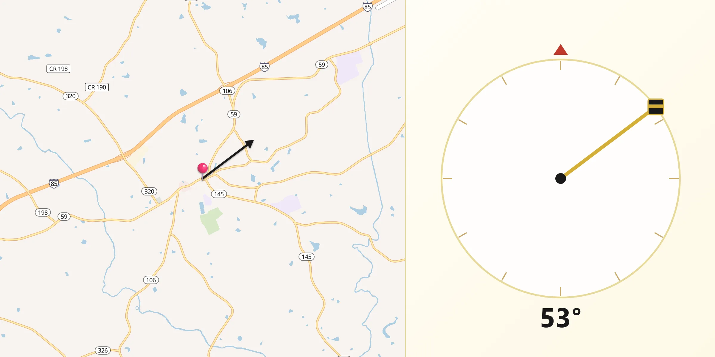 Qibla Direction from Carnesville