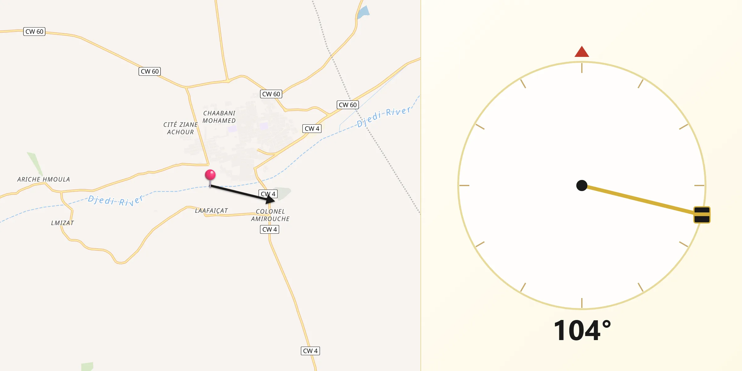 Direction vers la Qibla depuis Sidi Khaled