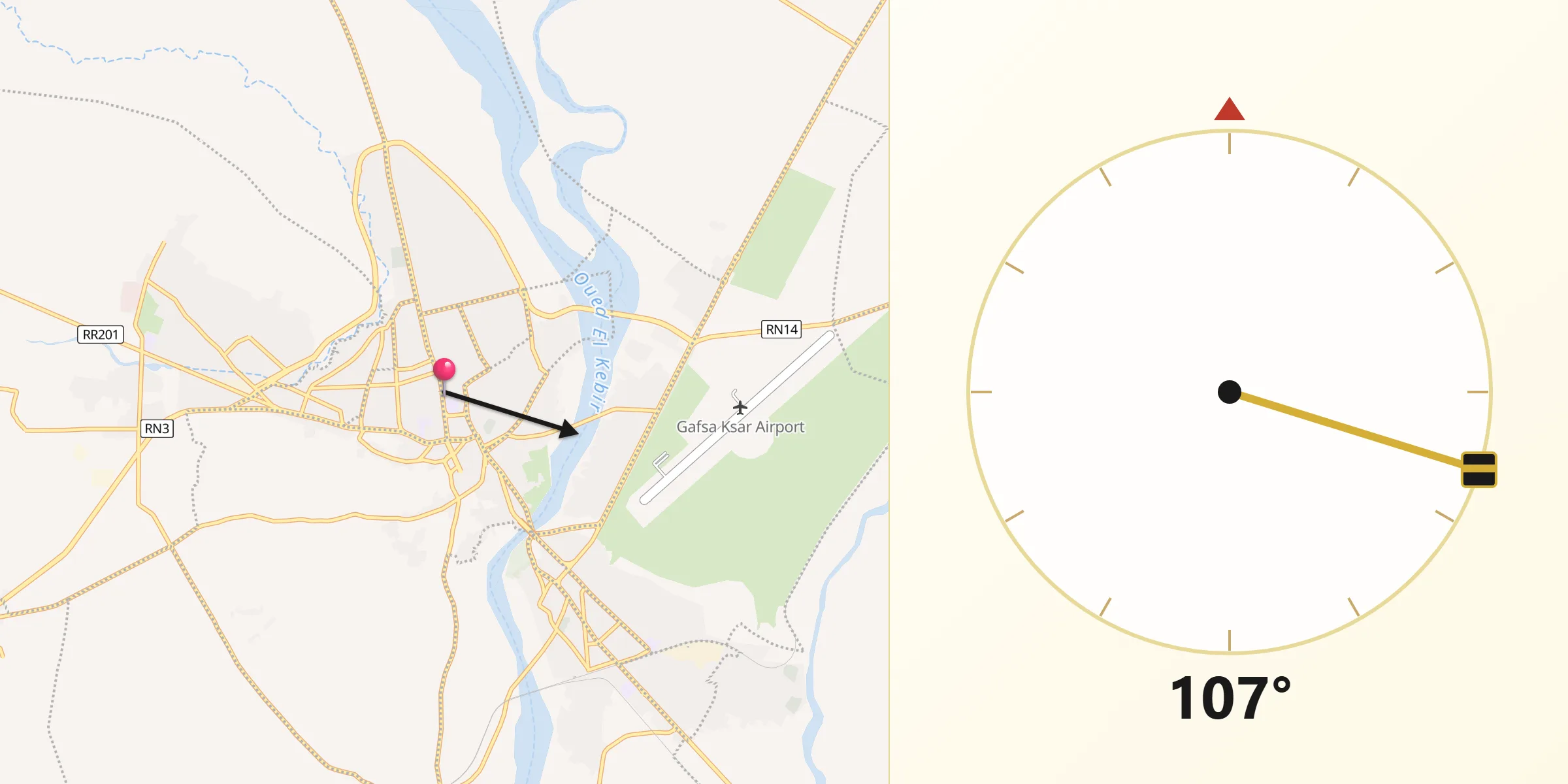 Direction vers la Qibla depuis Gafsa