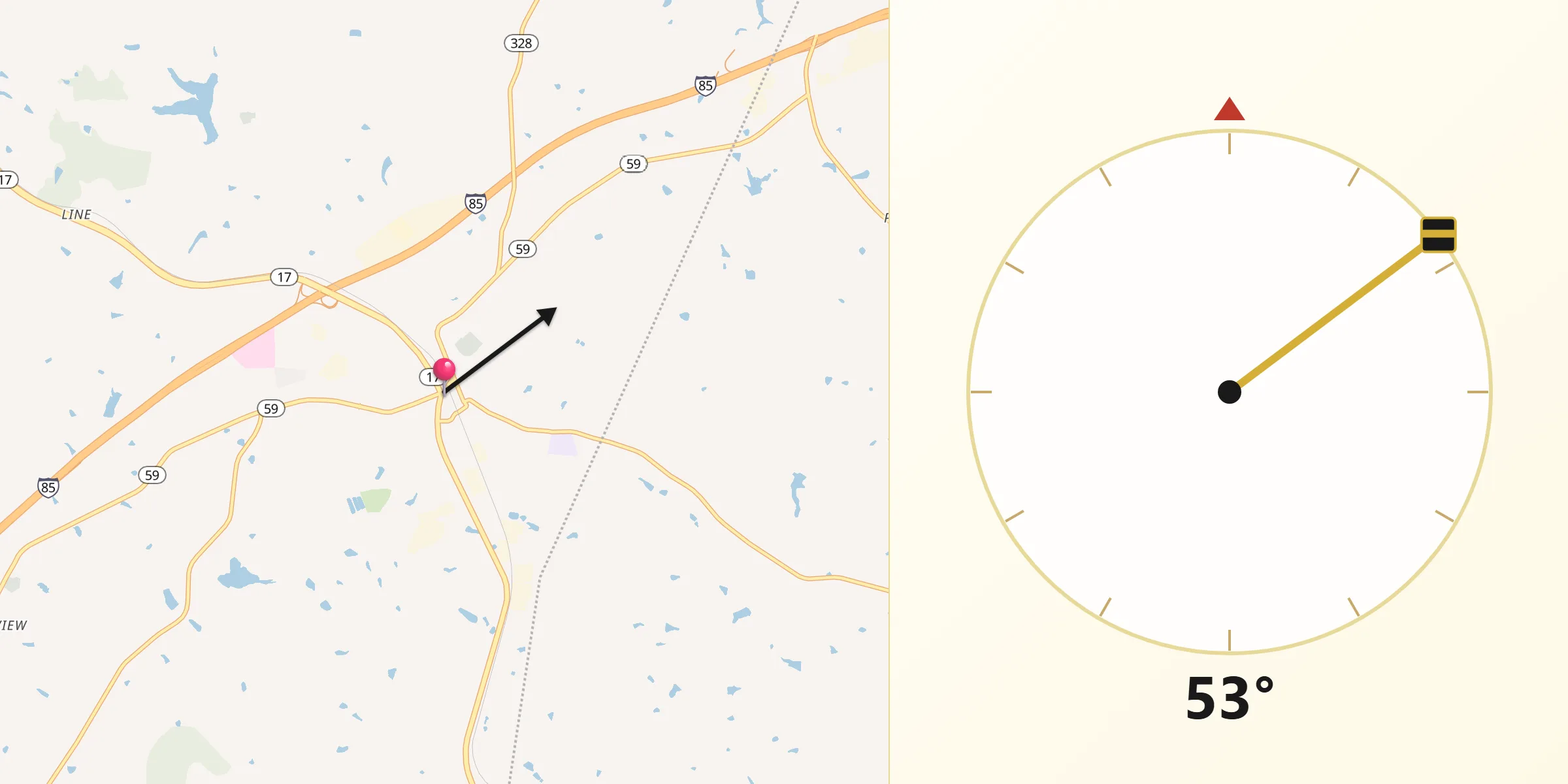 Qibla Direction from Lavonia