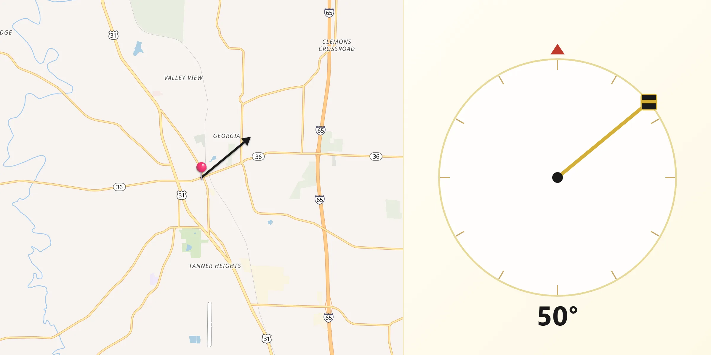 Qibla Direction from Hartselle
