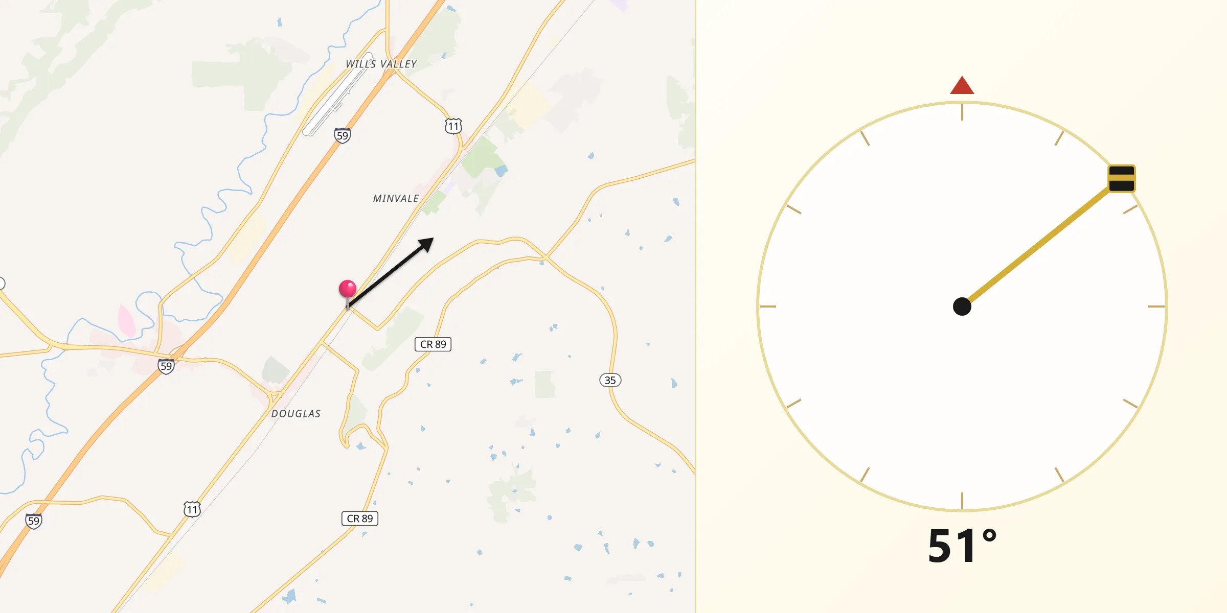 Qibla Direction from Fort Payne
