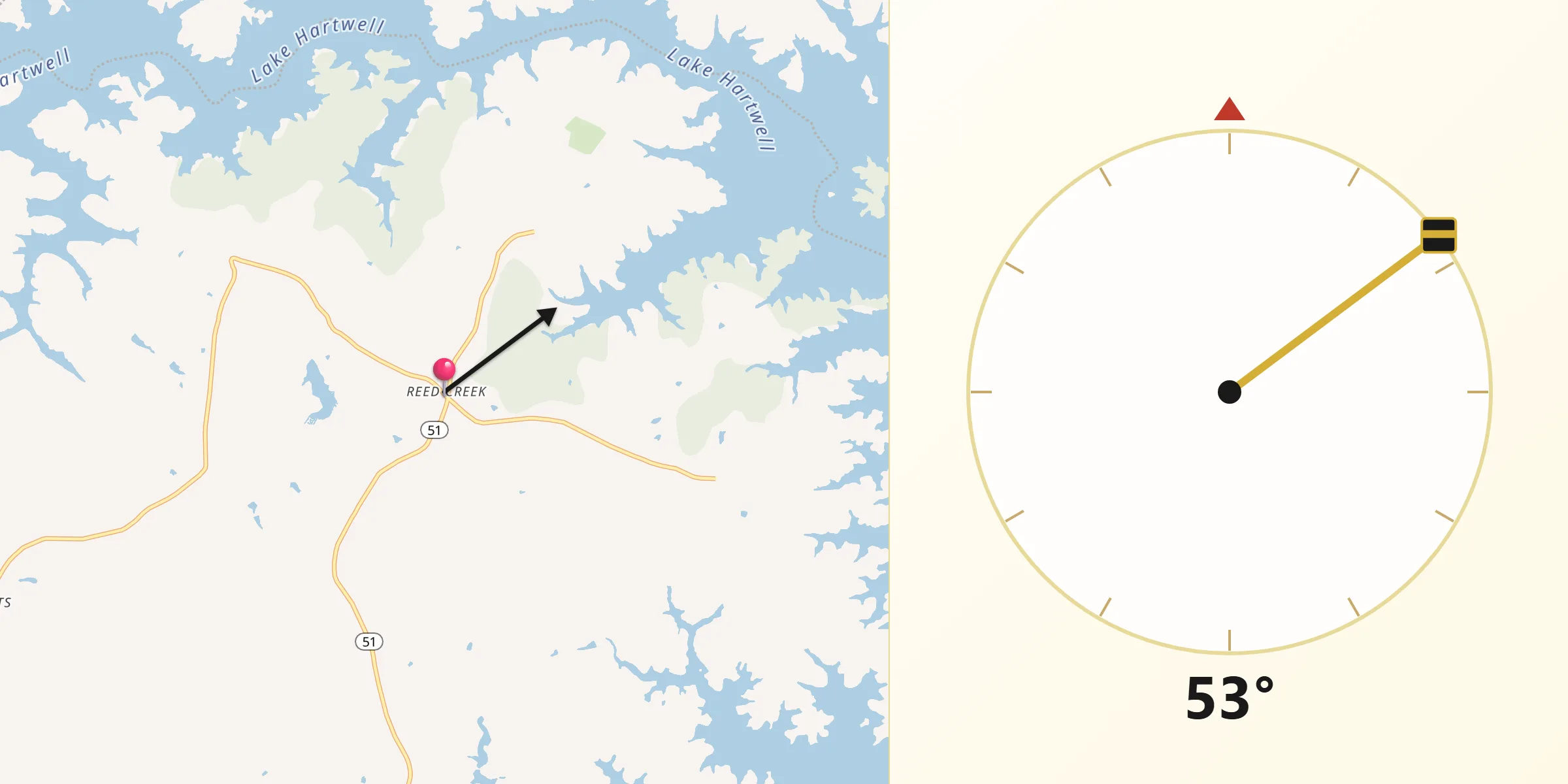 Qibla Direction from Reed Creek