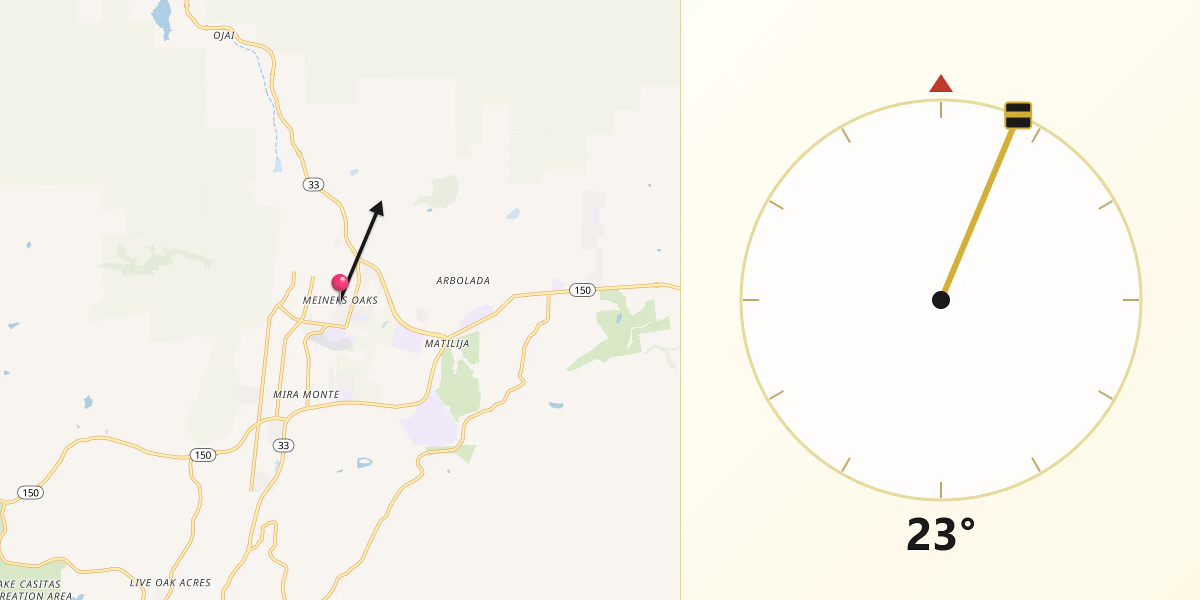 Qibla Direction from Meiners Oaks