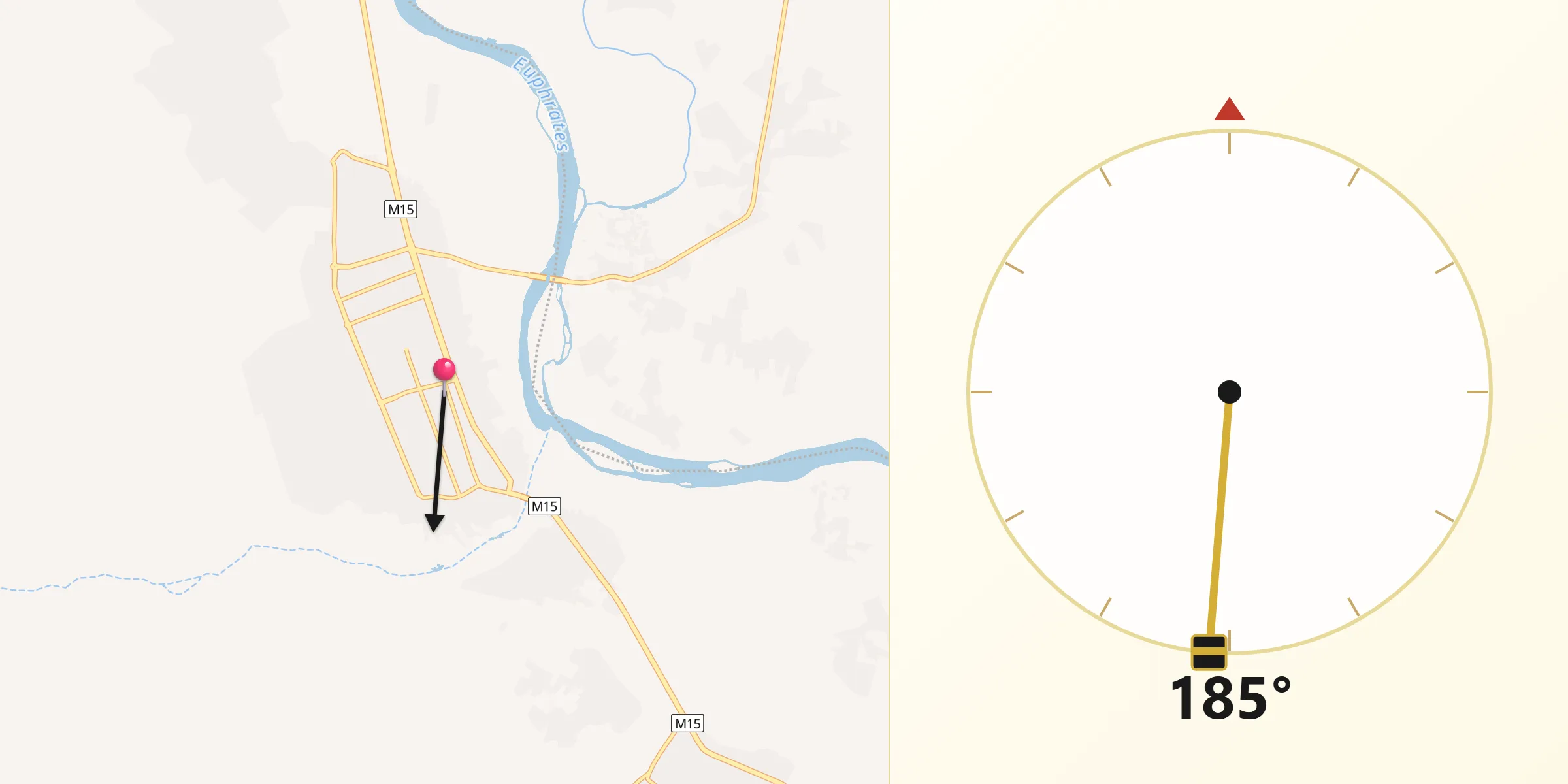 Direction vers la Qibla depuis Ālbū Kamāl