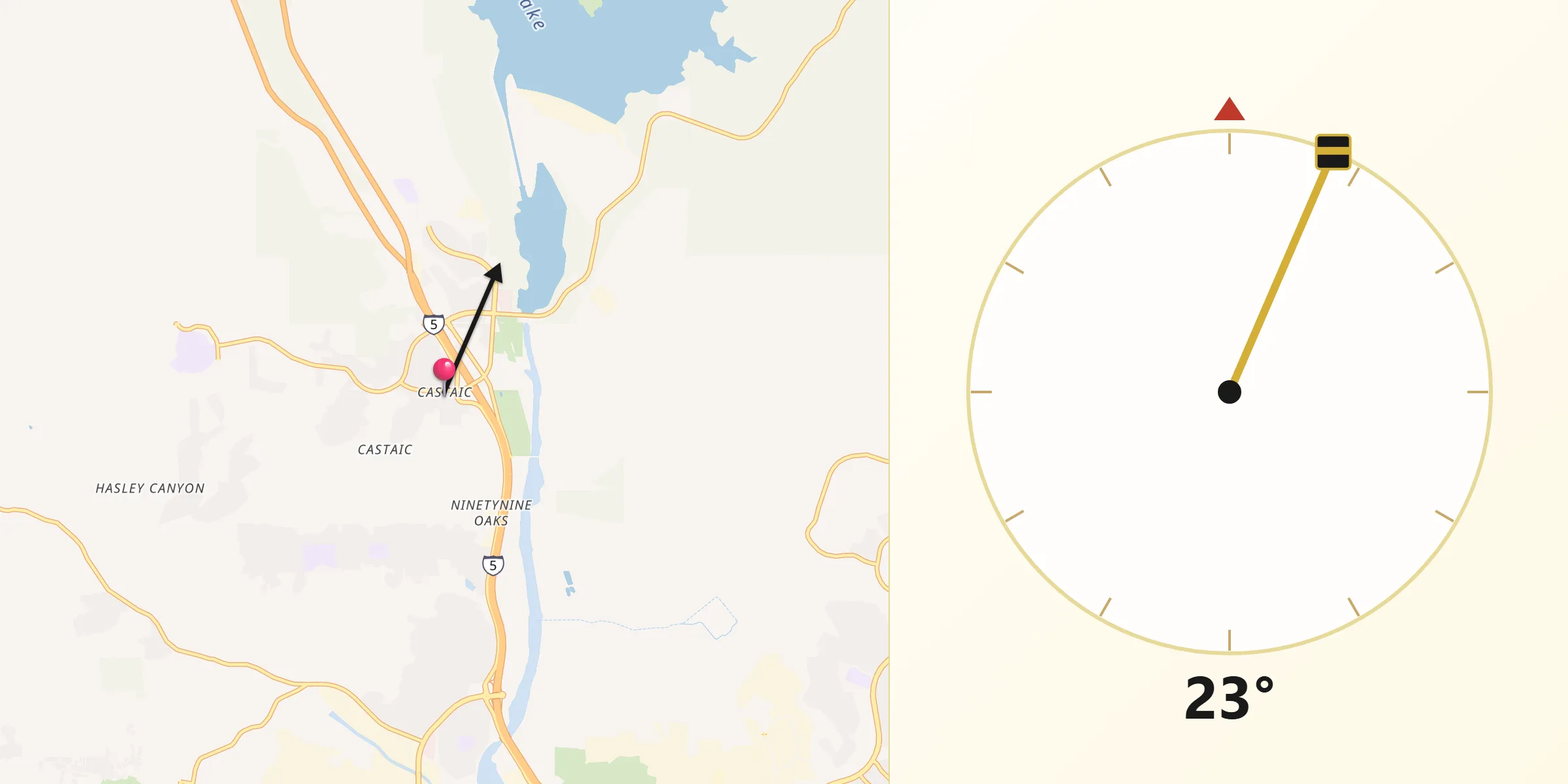 Qibla Direction from Castaic