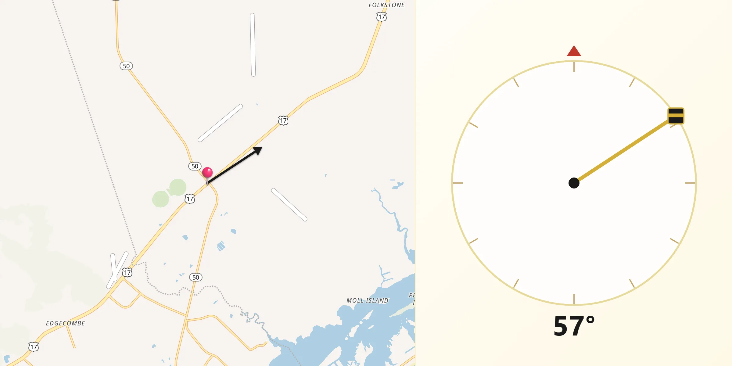 Qibla Direction from Holly Ridge