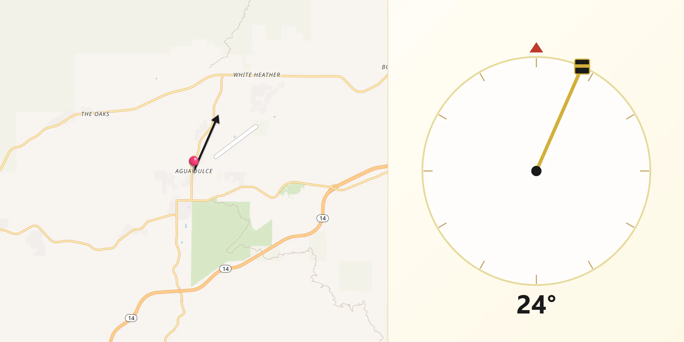 Qibla Direction from Agua Dulce