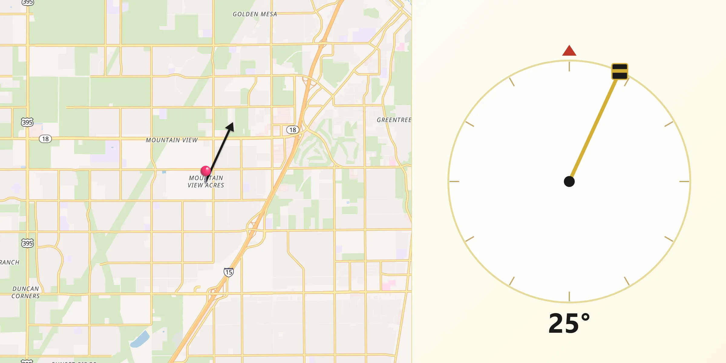 Qibla Direction from Mountain View Acres