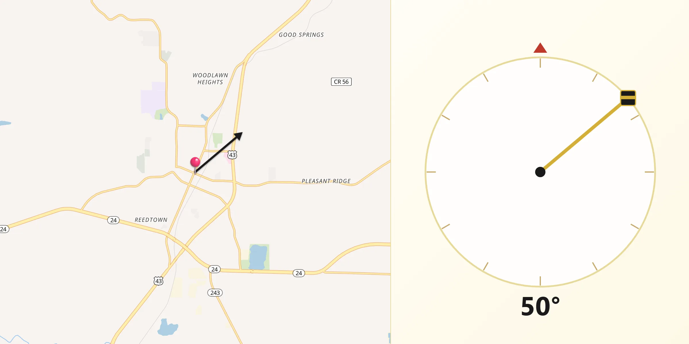 Qibla Direction from Russellville