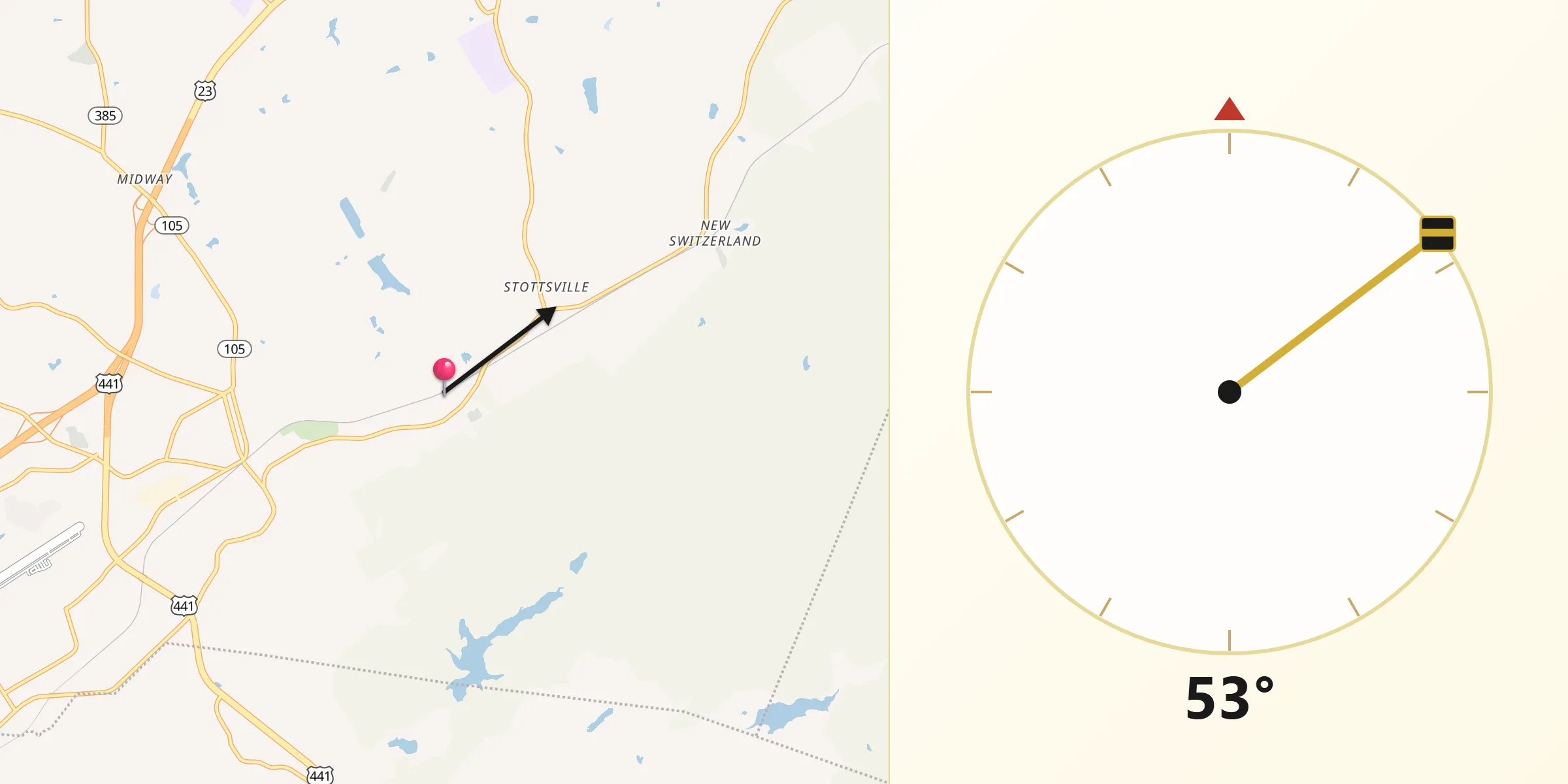 Qibla Direction from Mount Airy