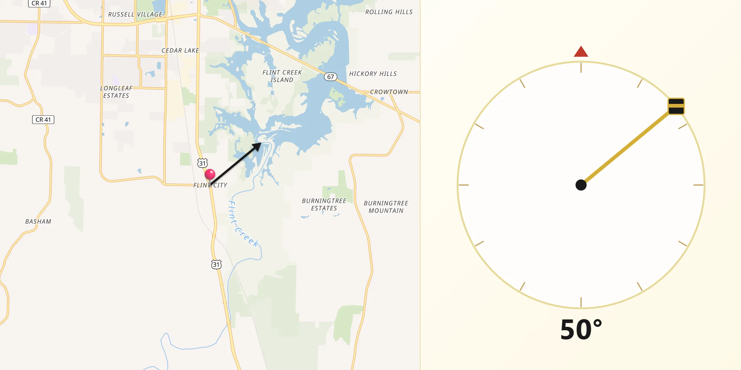 Qibla Direction from Flint City
