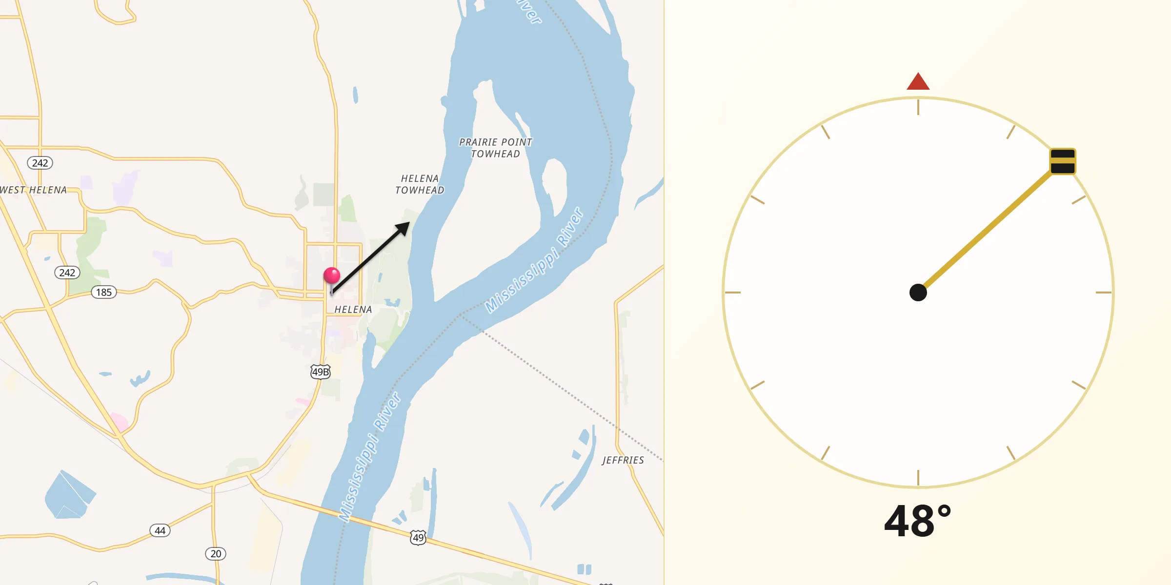 Qibla Direction from Helena-West Helena